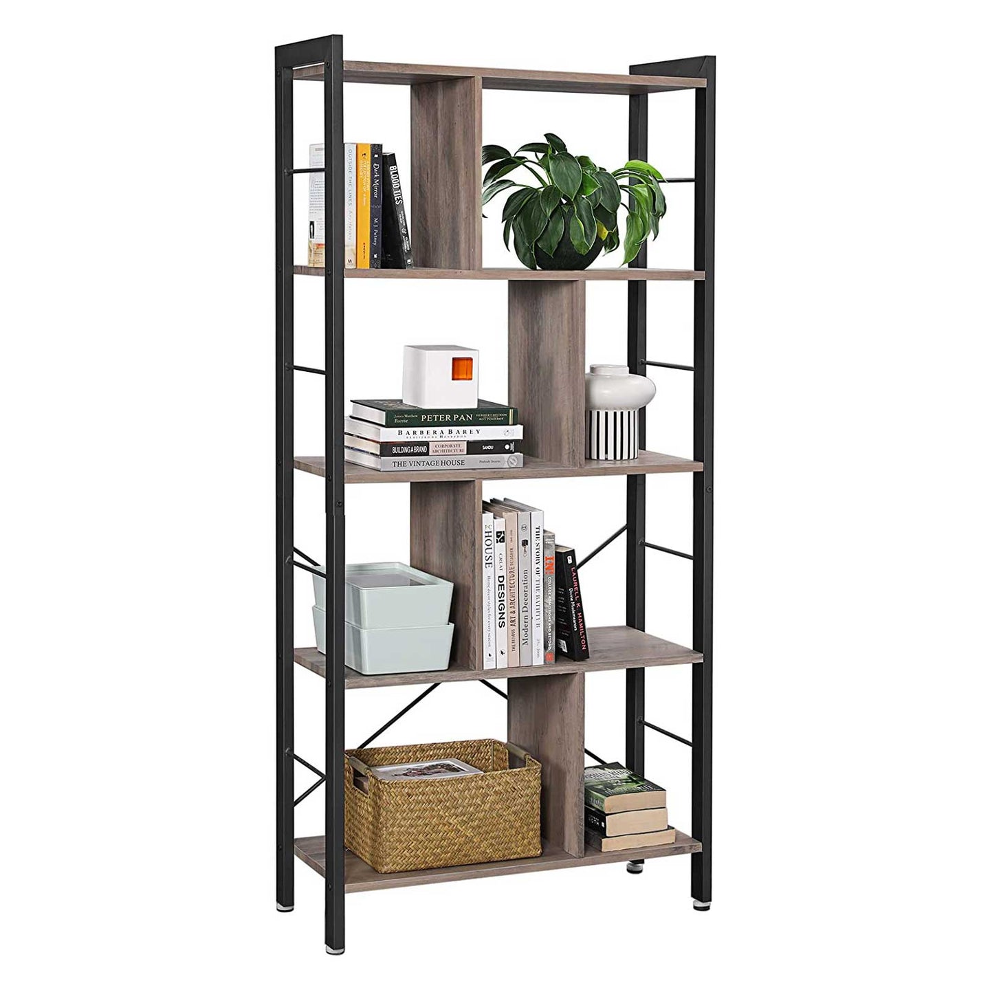 Large 4-Tier Bookcase - Steel - Greige and Black - Stable and Safe Design