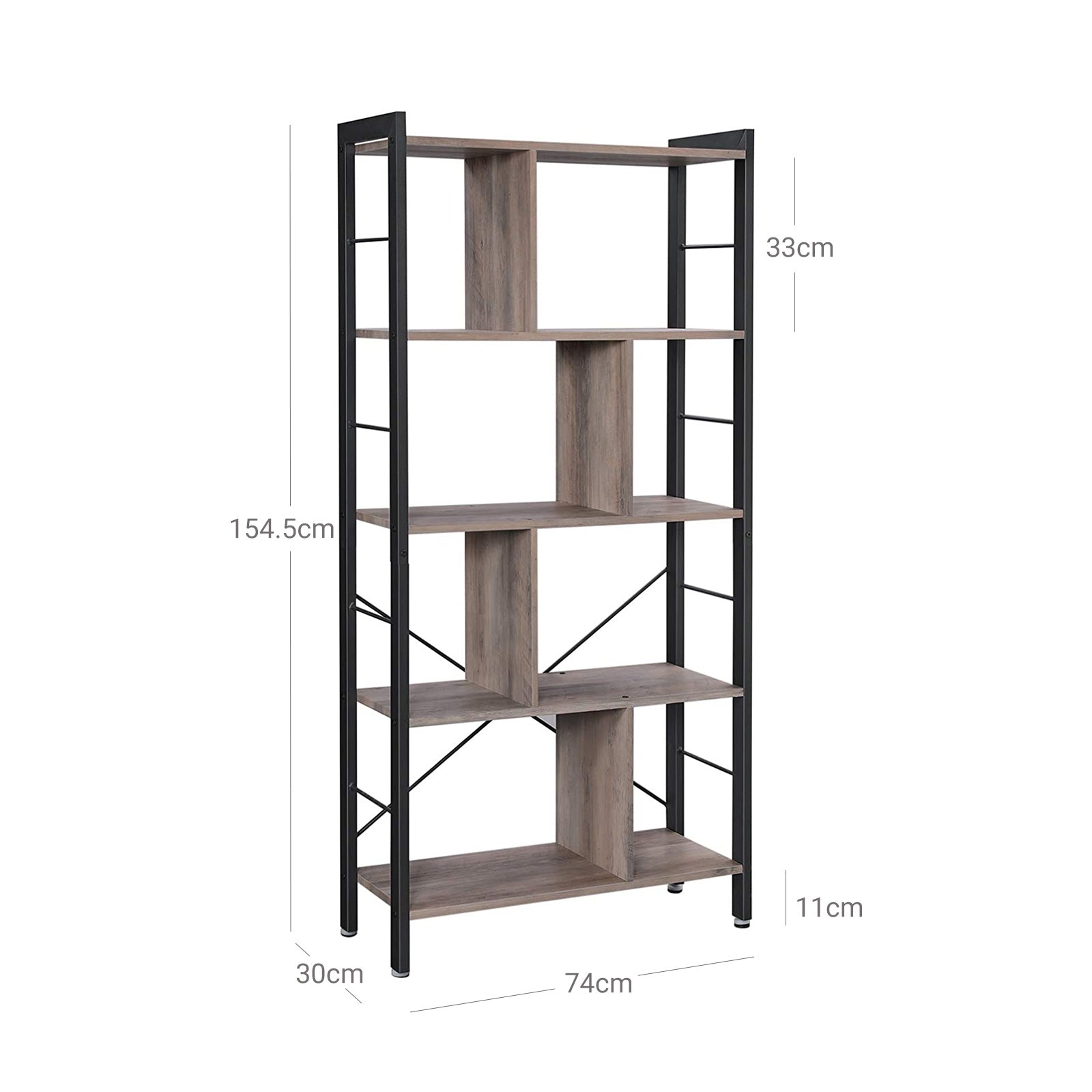 Large 4-Tier Bookcase - Steel - Greige and Black - Stable and Safe Design