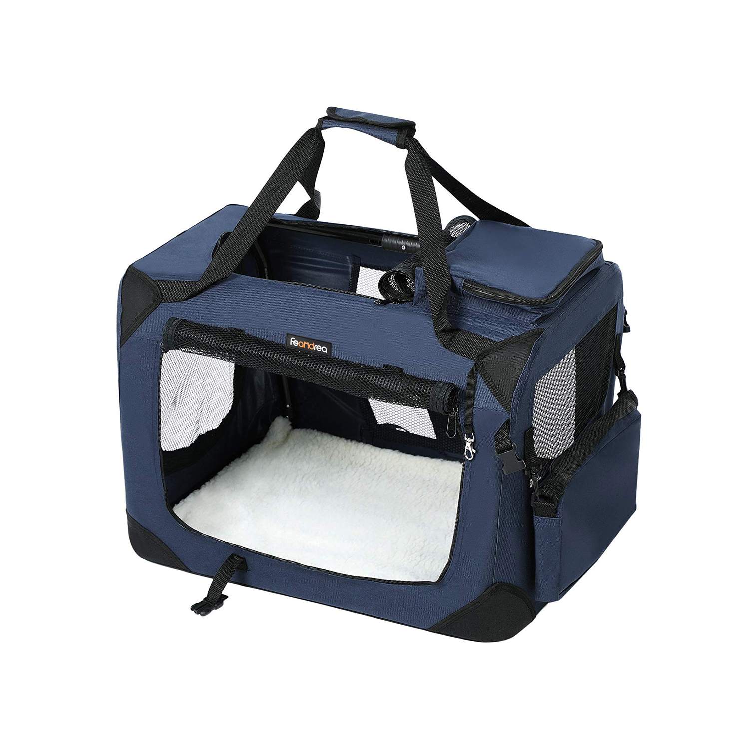 Large Folding Fabric Pet Carrier - Dark Blue - Spacious Design with Booster Seat Function