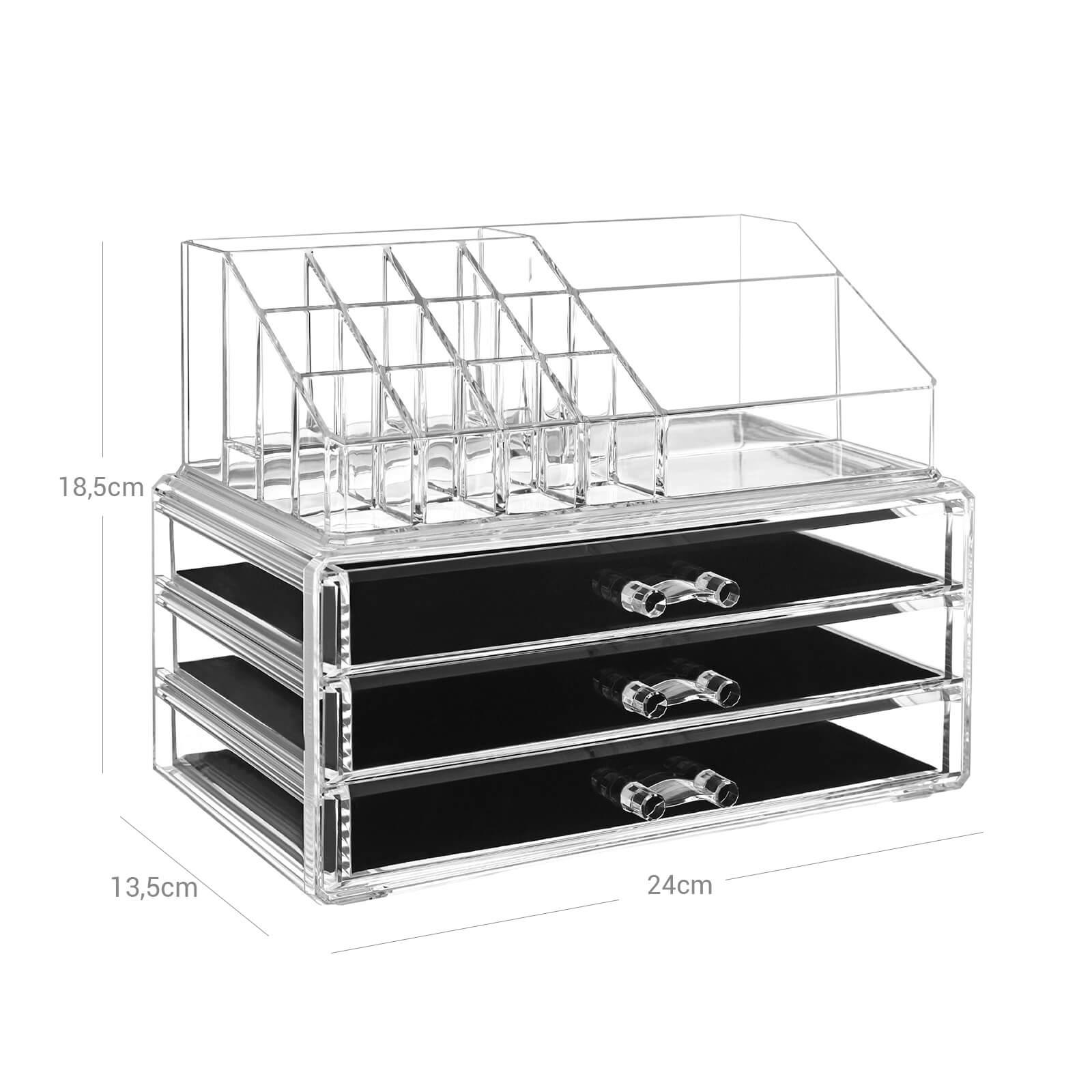 Makeup Organiser - Large 3-Drawer Design - Acrylic - Clear - Durable and Reliable