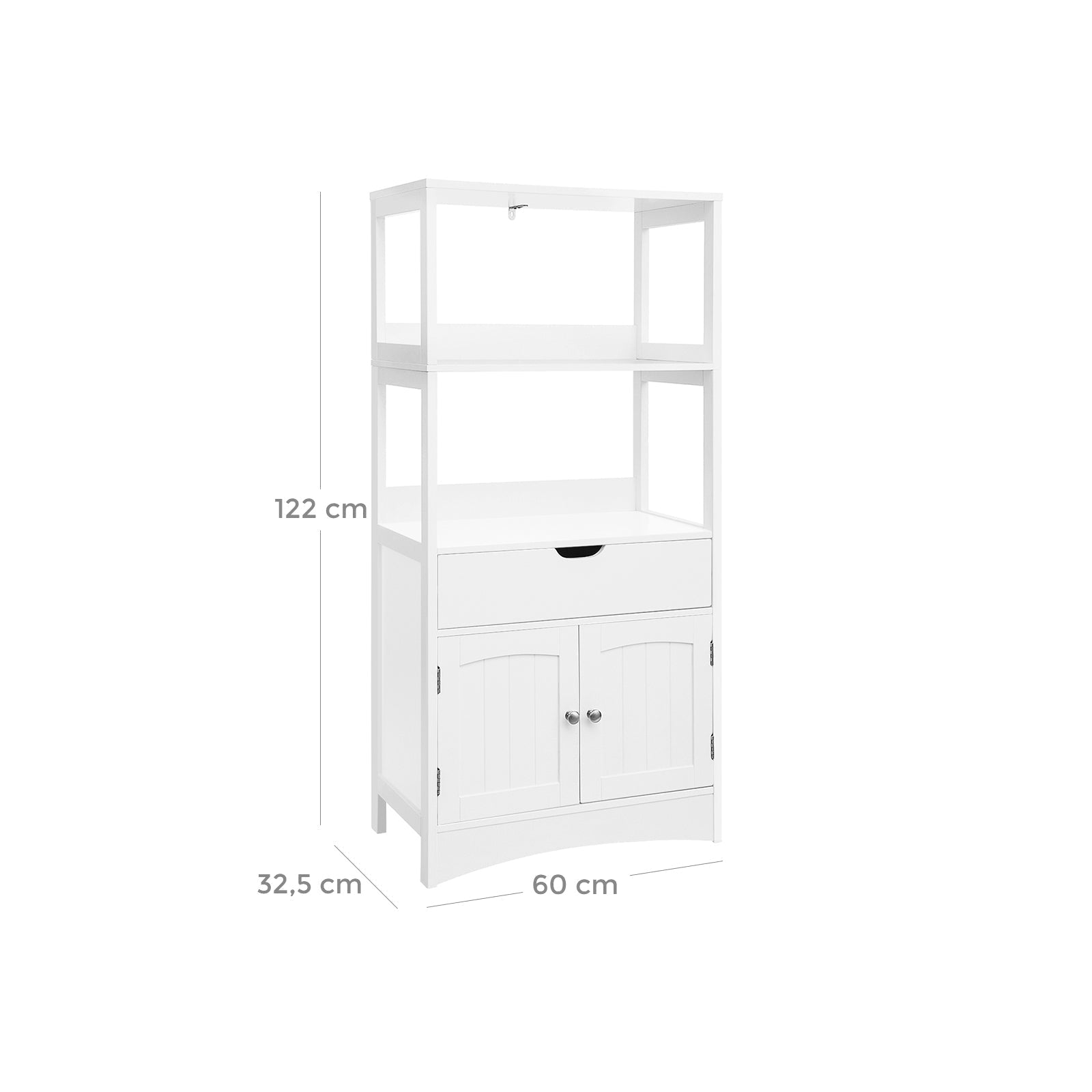 Large Storage Cabinet - Engineered Wood - White - With Drawer and Open Shelves