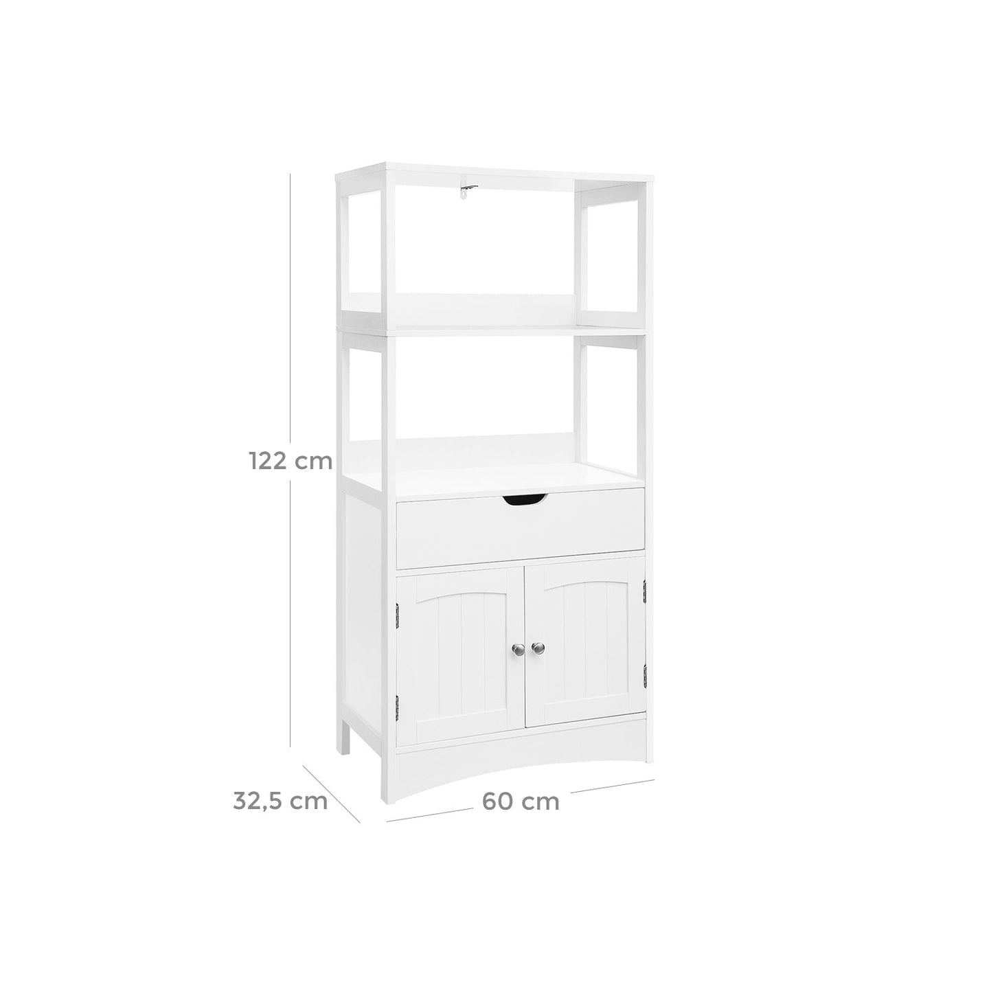 Large Storage Cabinet - Engineered Wood - White - With Drawer and Open Shelves