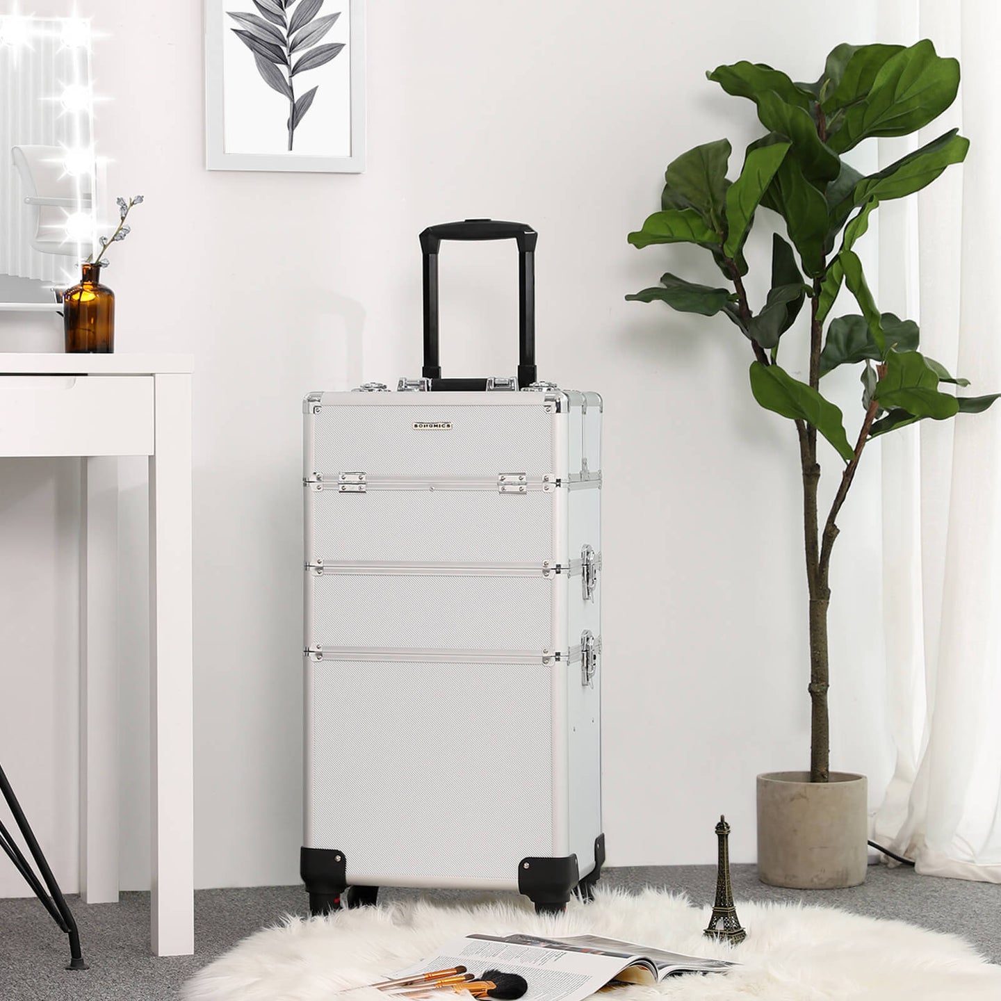 Large Trolley Cosmetic Case - Black - Durable Material