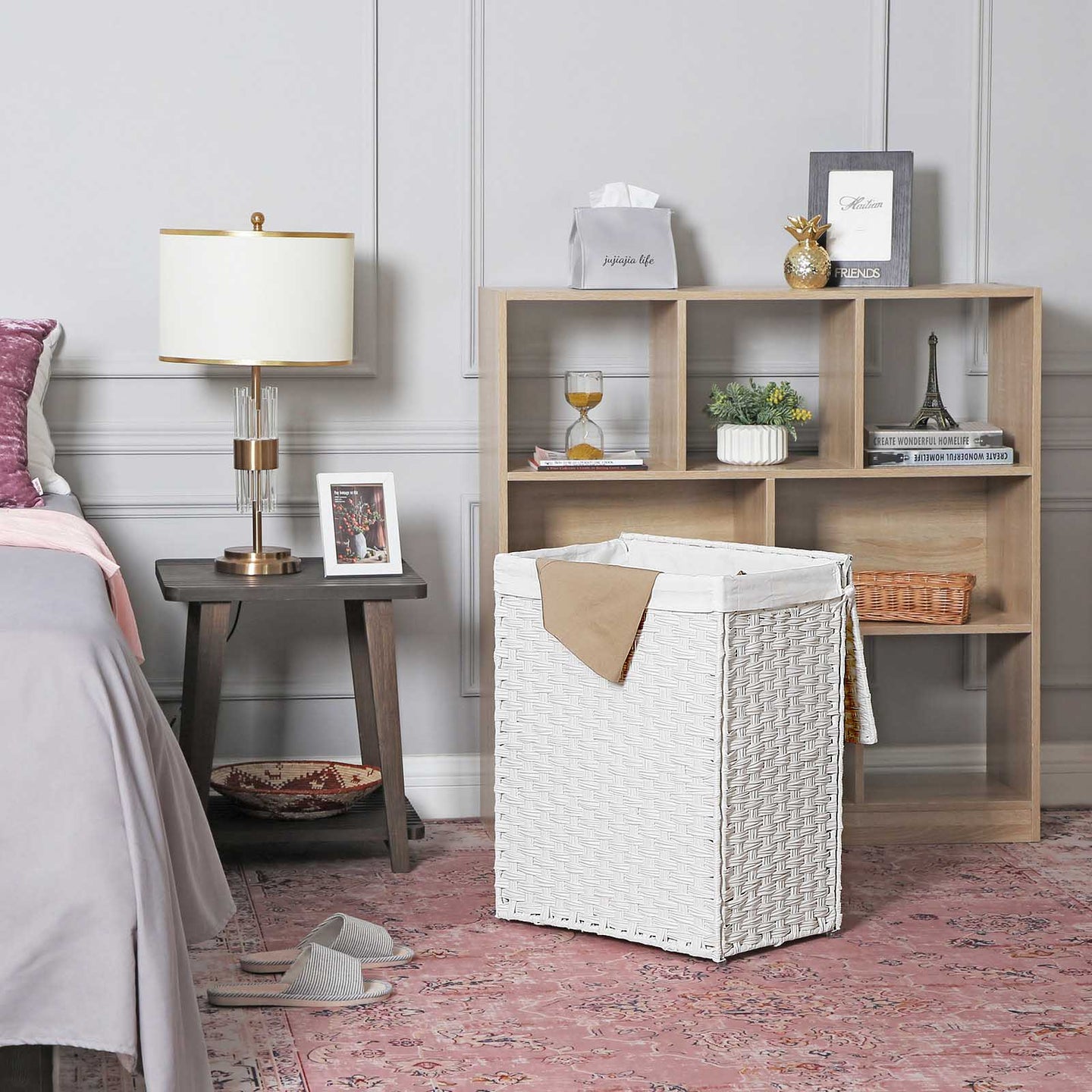 Laundry Basket - Synthetic Rattan - Natural - Foldable with Lid and Handles