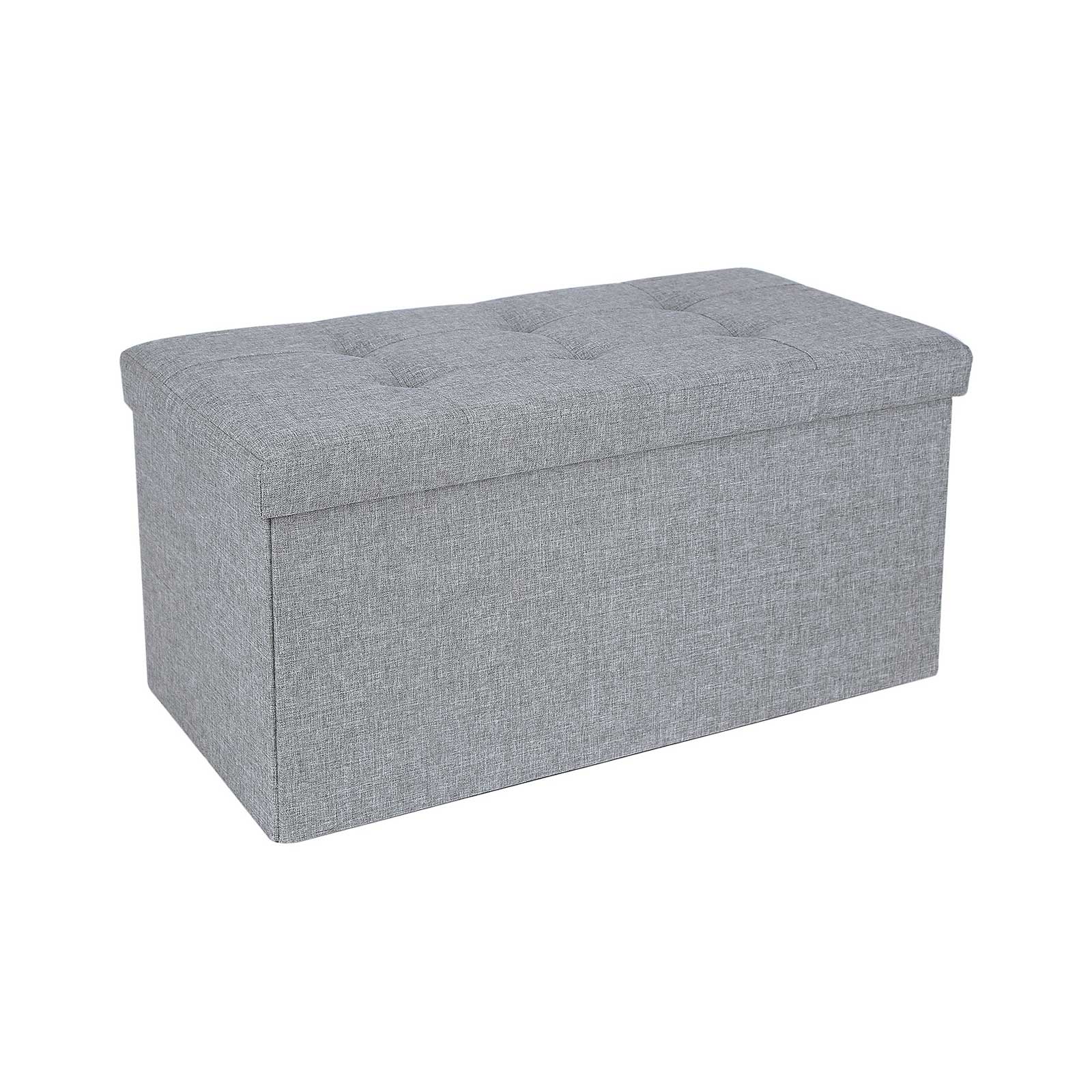 Ottoman - Linen Fabric - Dark Blue - Foldable Storage Bench with 80L Capacity