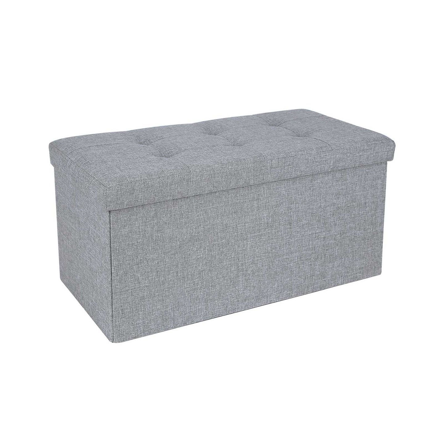 Ottoman - Linen Fabric - Dark Blue - Foldable Storage Bench with 80L Capacity