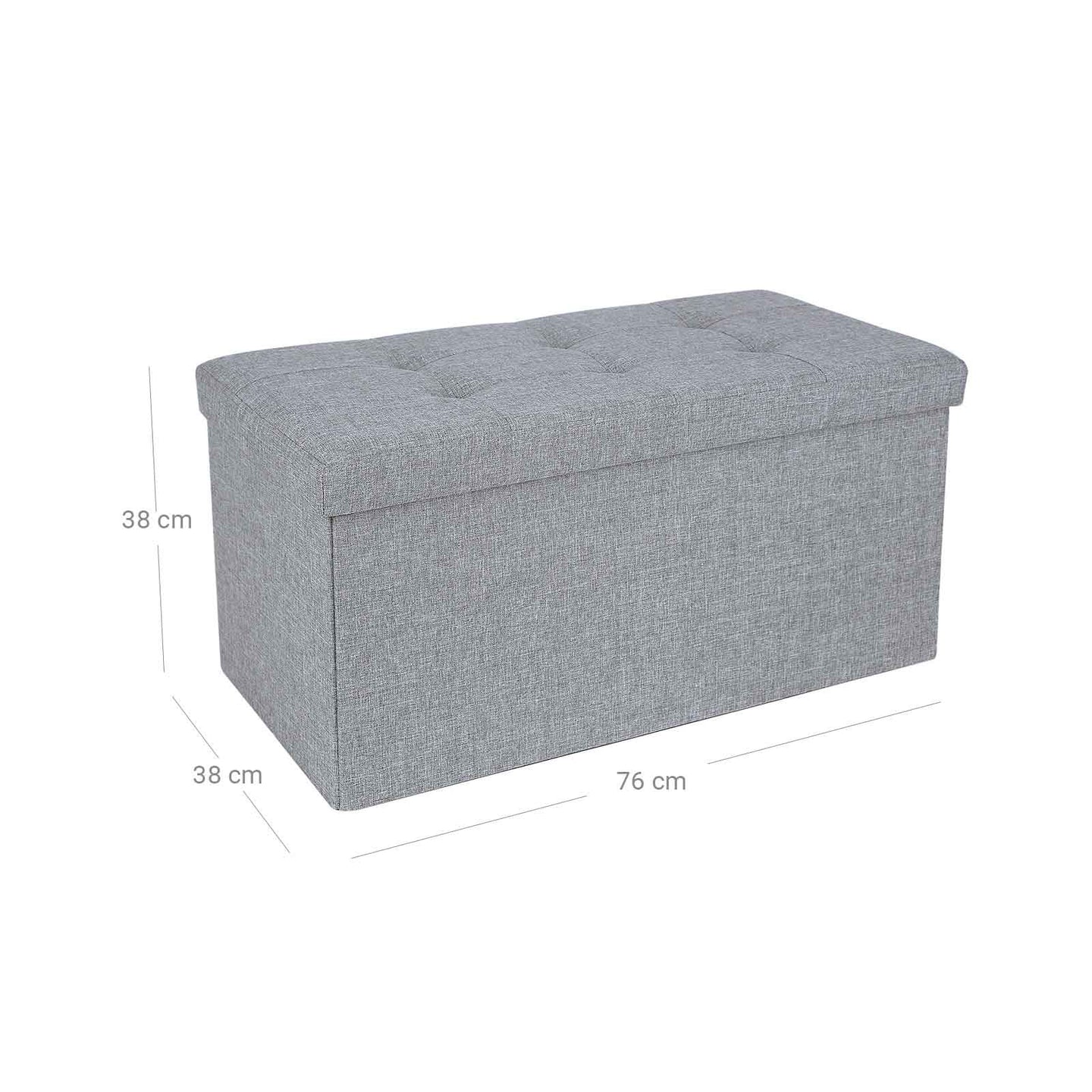 Ottoman - Linen Fabric - Dark Blue - Foldable Storage Bench with 80L Capacity