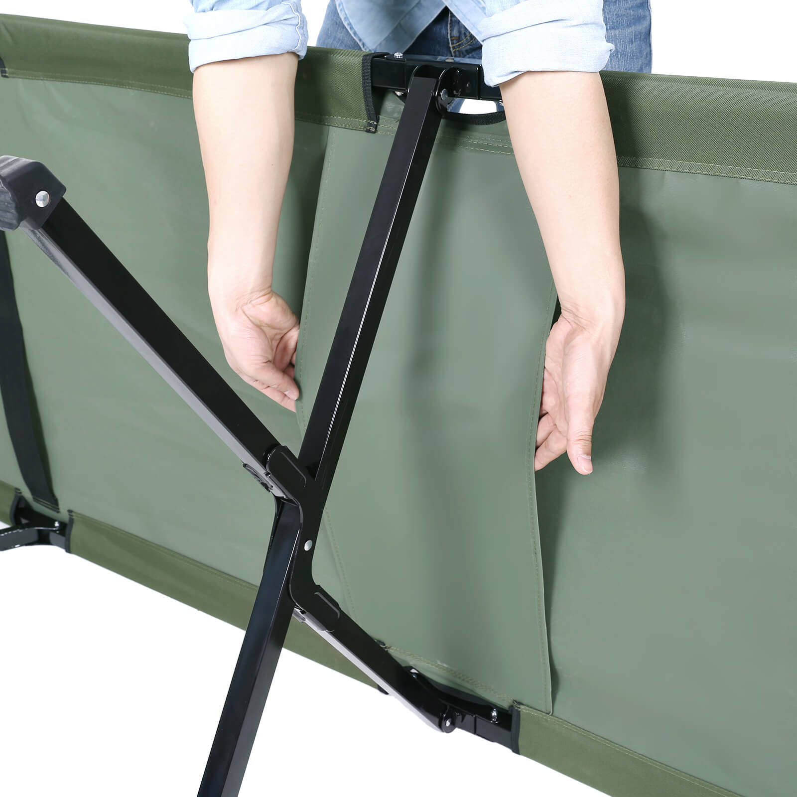 Folding Camping Bed - Steel - Black - Supports Up to 260 kg