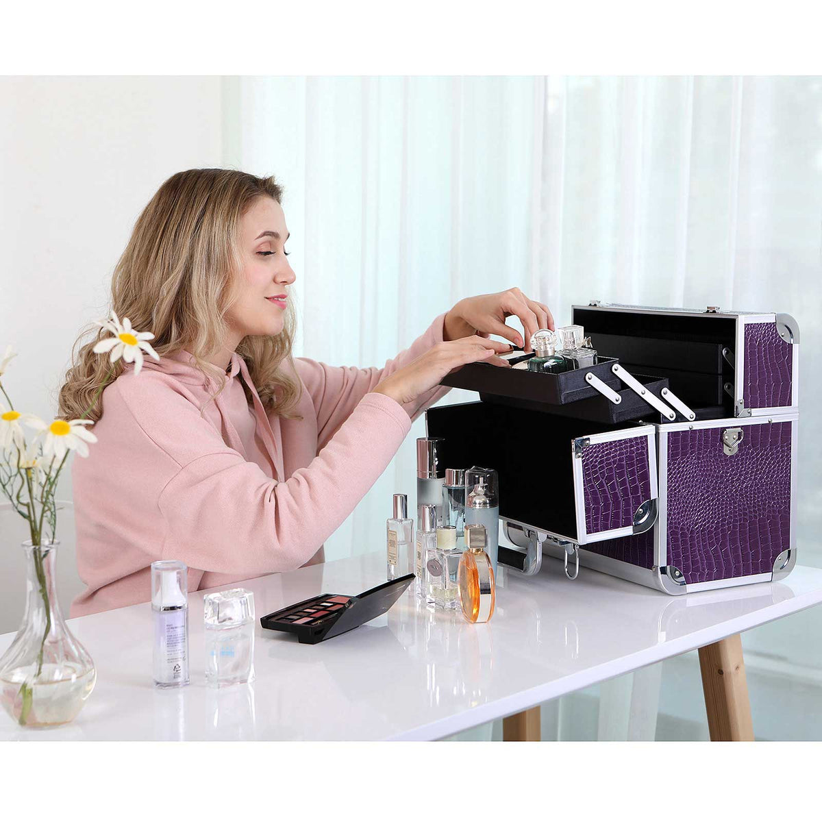Cosmetic Case - Faux Leather - Croco Pattern