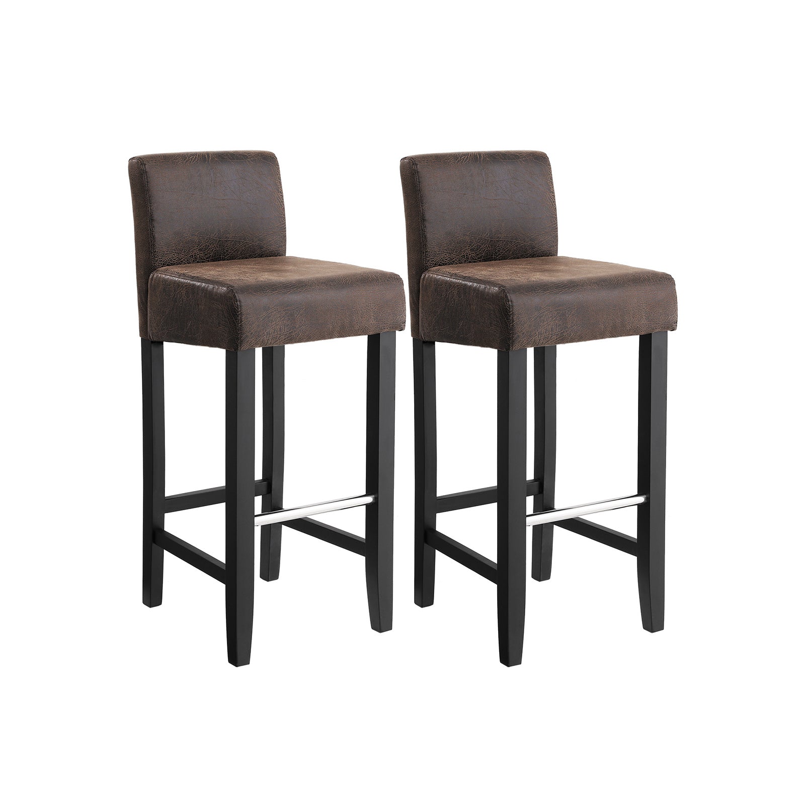 Low Back Bar Stool - PU - Brown and Black - Padded Seat with Solid Wood Legs and Footrest
