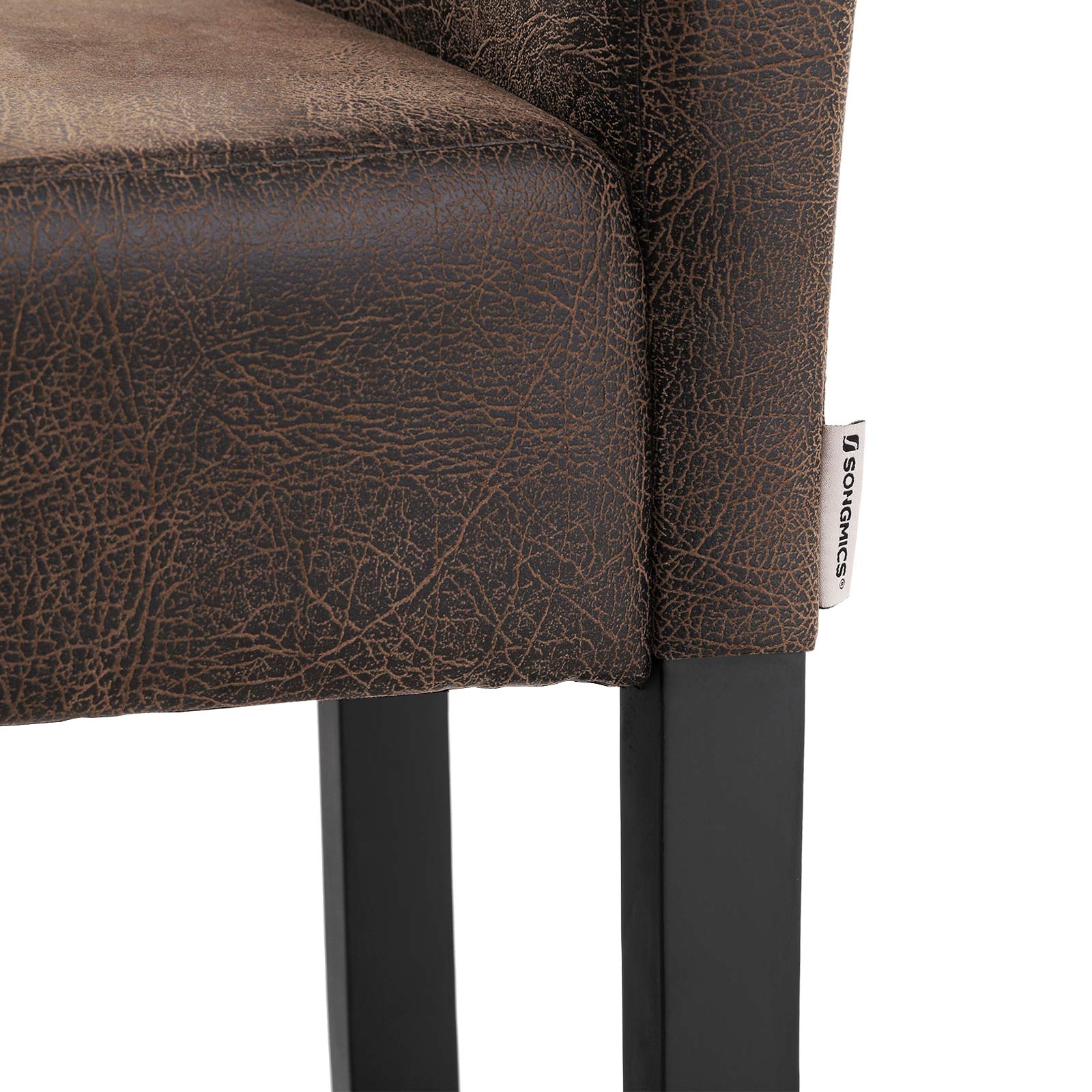 Low Back Bar Stool - PU - Brown and Black - Padded Seat with Solid Wood Legs and Footrest