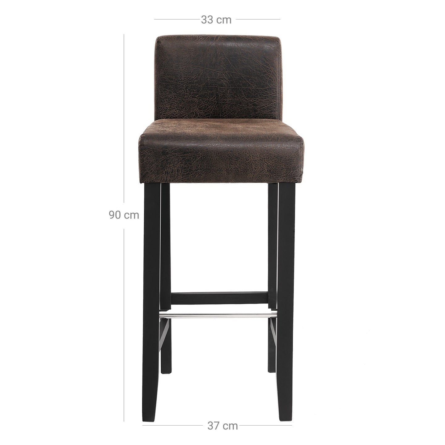 Low Back Bar Stool - PU - Brown and Black - Padded Seat with Solid Wood Legs and Footrest