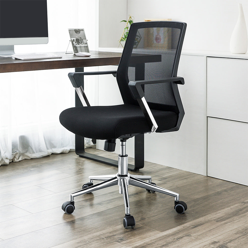 Mesh Office Chair - Fabric - Black - Adjustable Height with Lumbar Support and Tilt Mechanism
