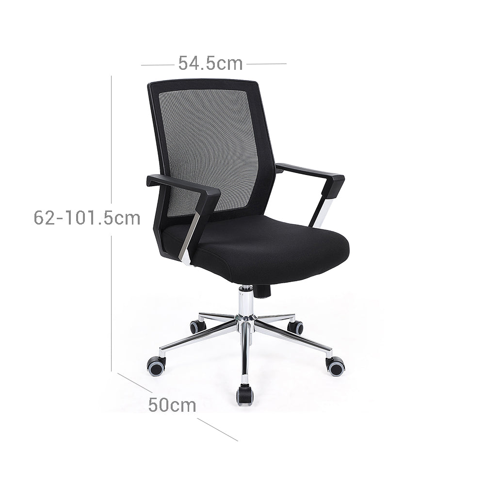 Mesh Office Chair - Fabric - Black - Adjustable Height with Lumbar Support and Tilt Mechanism