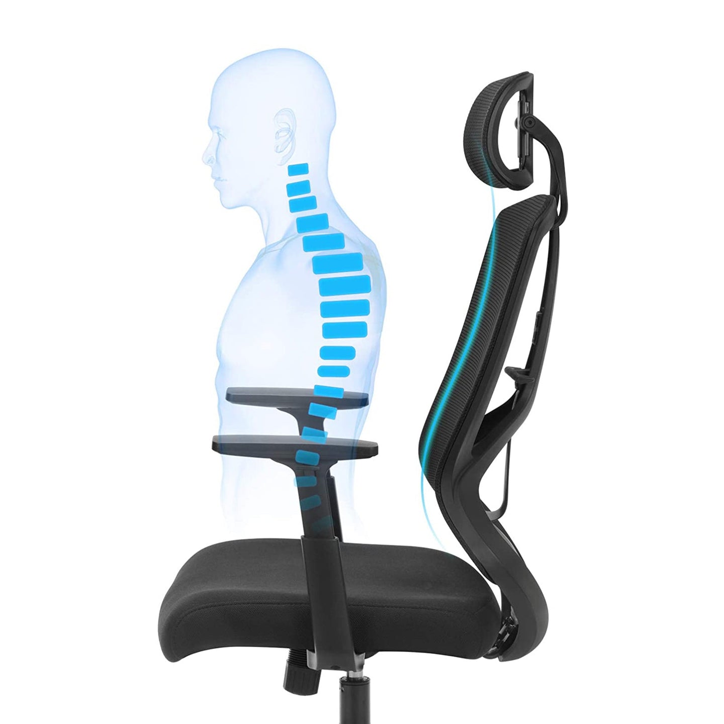 Ergonomic Office Chair - Mesh - Black - Adjustable Headrest