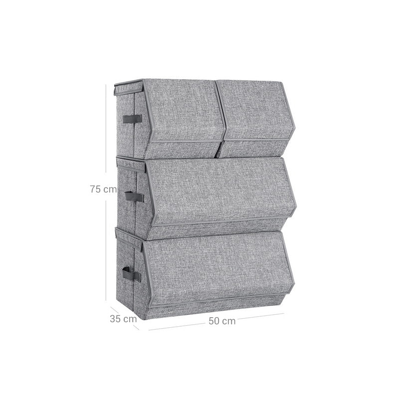 Stackable Storage Bins - Metal Frame - Grey - Magnetic Closure