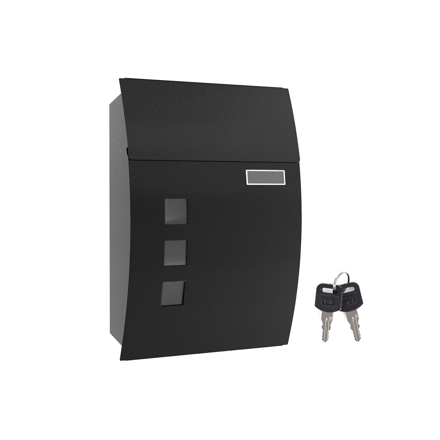 Wall-Mounted Lockable Mailbox - Steel - Black - With Viewing Windows and Nameplate