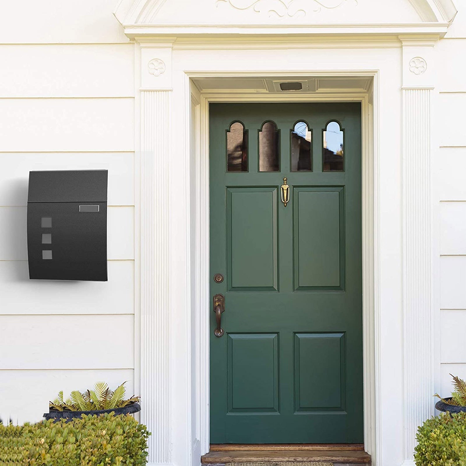Wall-Mounted Lockable Mailbox - Steel - Black - With Viewing Windows and Nameplate