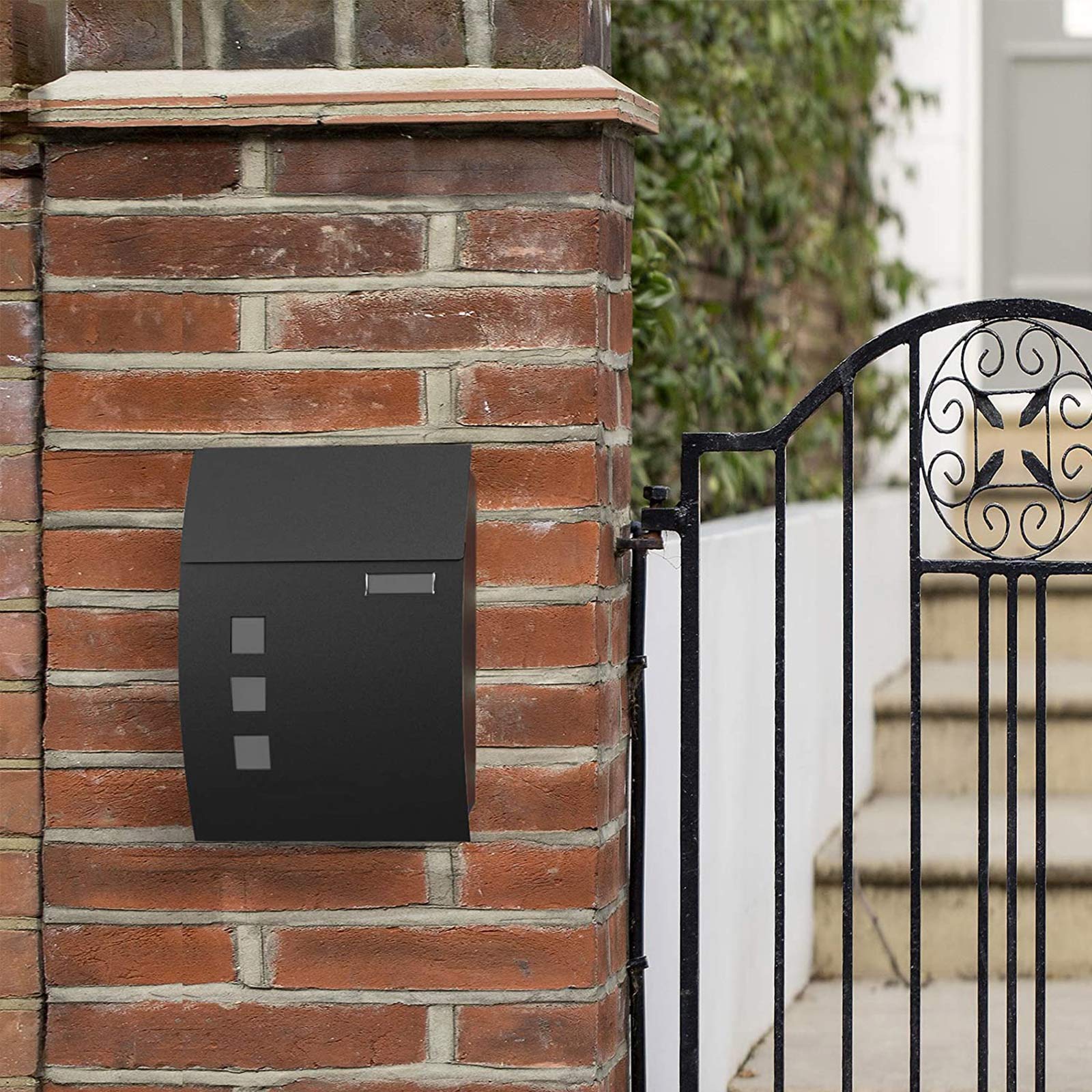 Wall-Mounted Lockable Mailbox - Steel - Black - With Viewing Windows and Nameplate