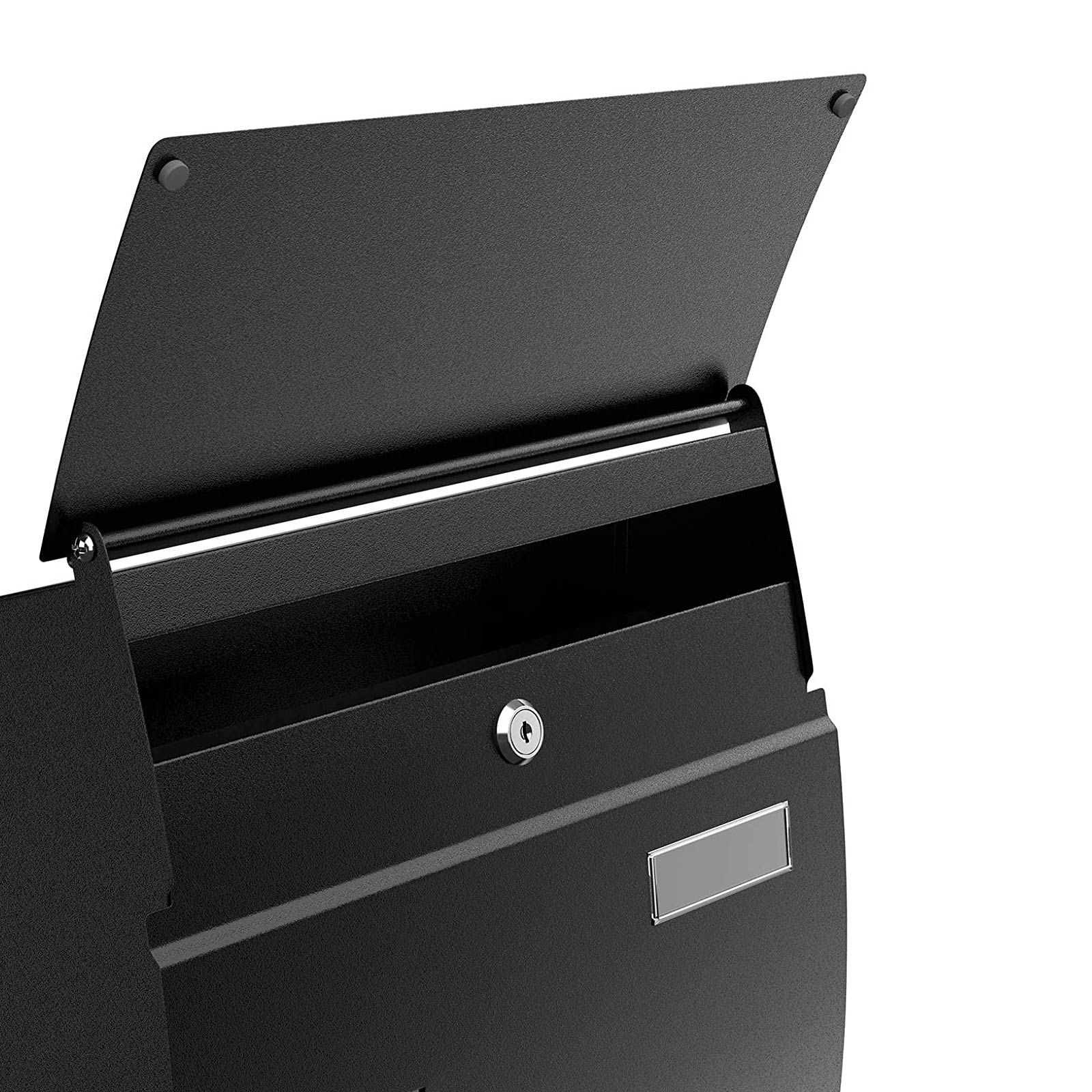 Wall-Mounted Lockable Mailbox - Steel - Black - With Viewing Windows and Nameplate