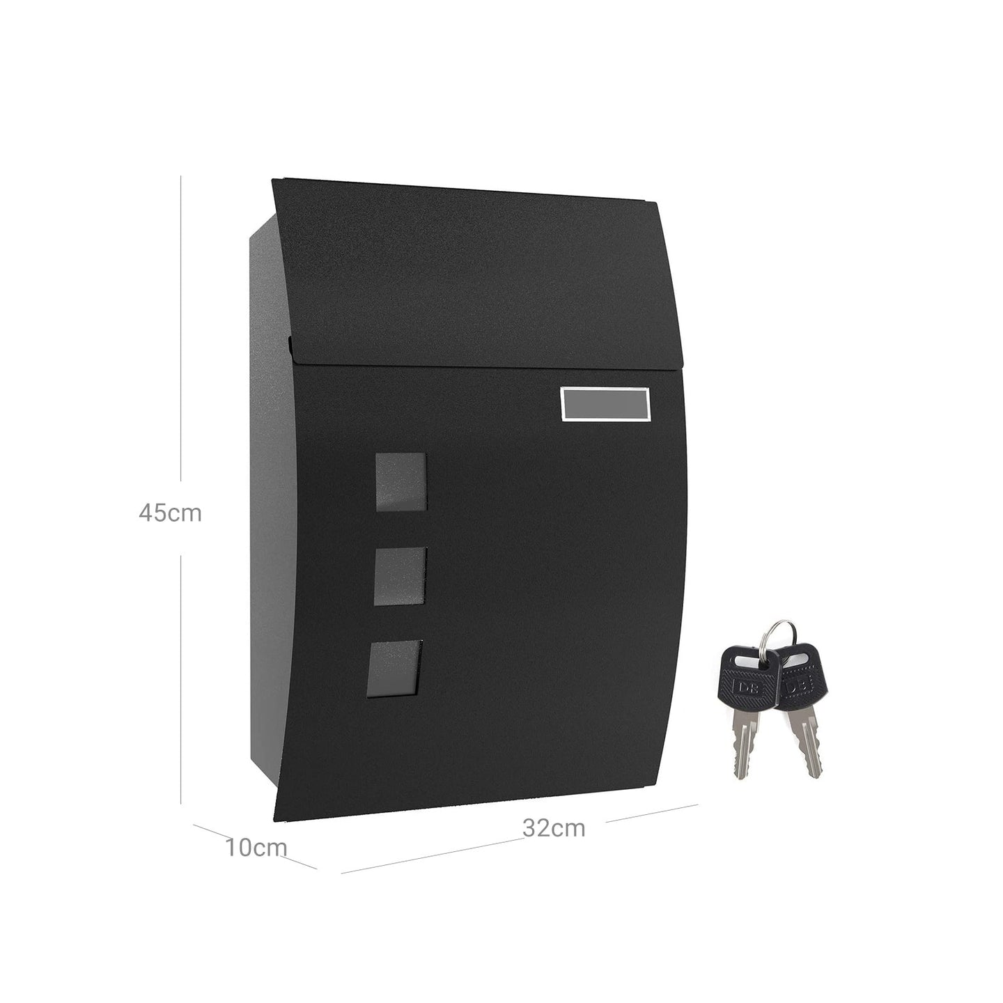 Wall-Mounted Lockable Mailbox - Steel - Black - With Viewing Windows and Nameplate