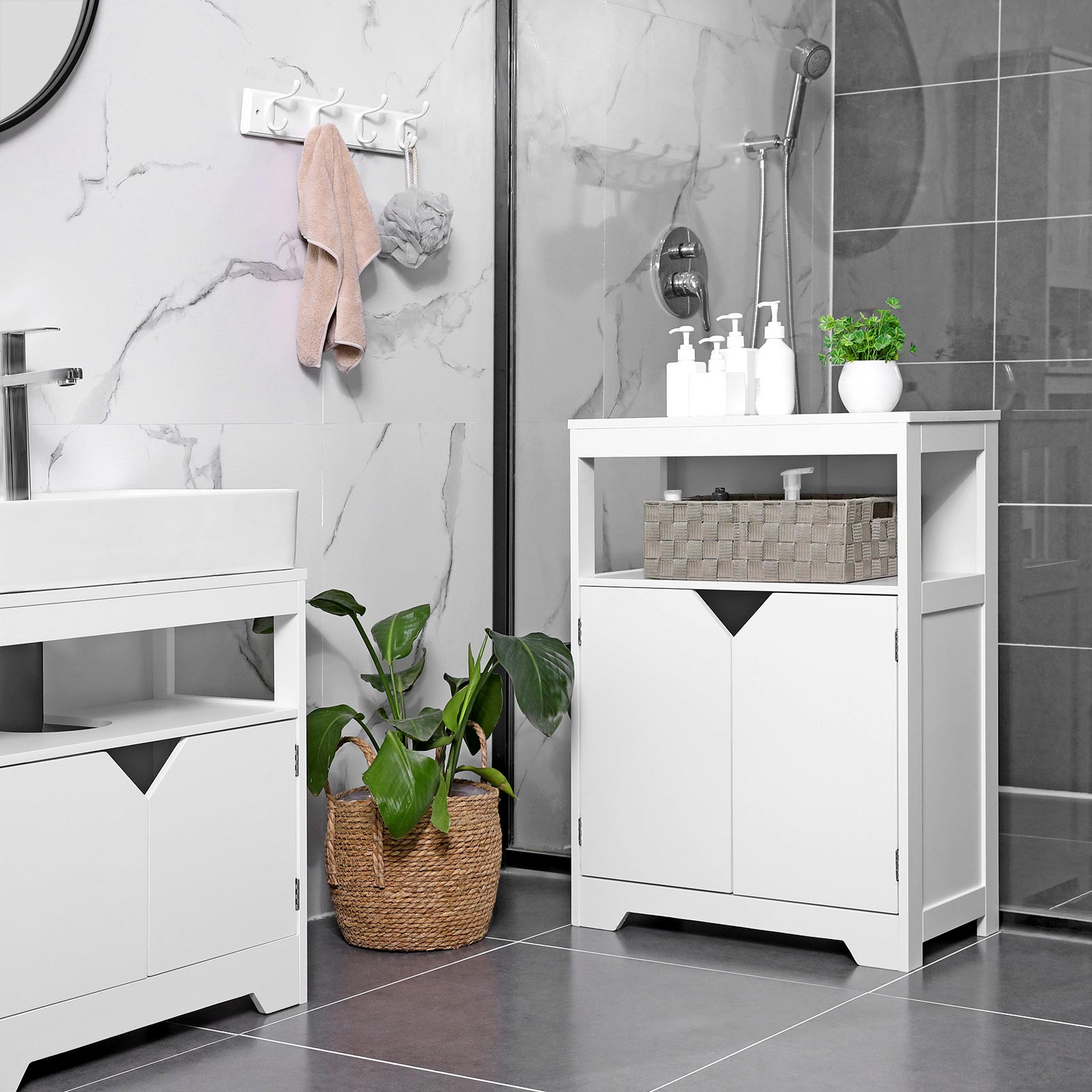 Bathroom Storage Cabinet - MDF - White - Marble-Like Pattern