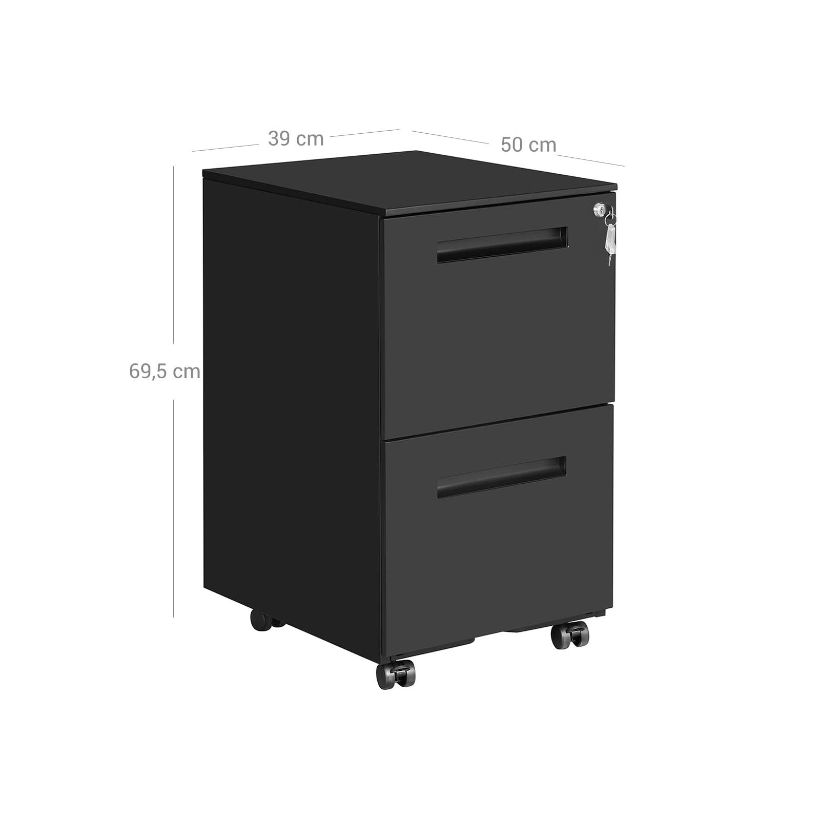 Mobile File Cabinet - 2 Drawers with Lock - Metal - Matte Black