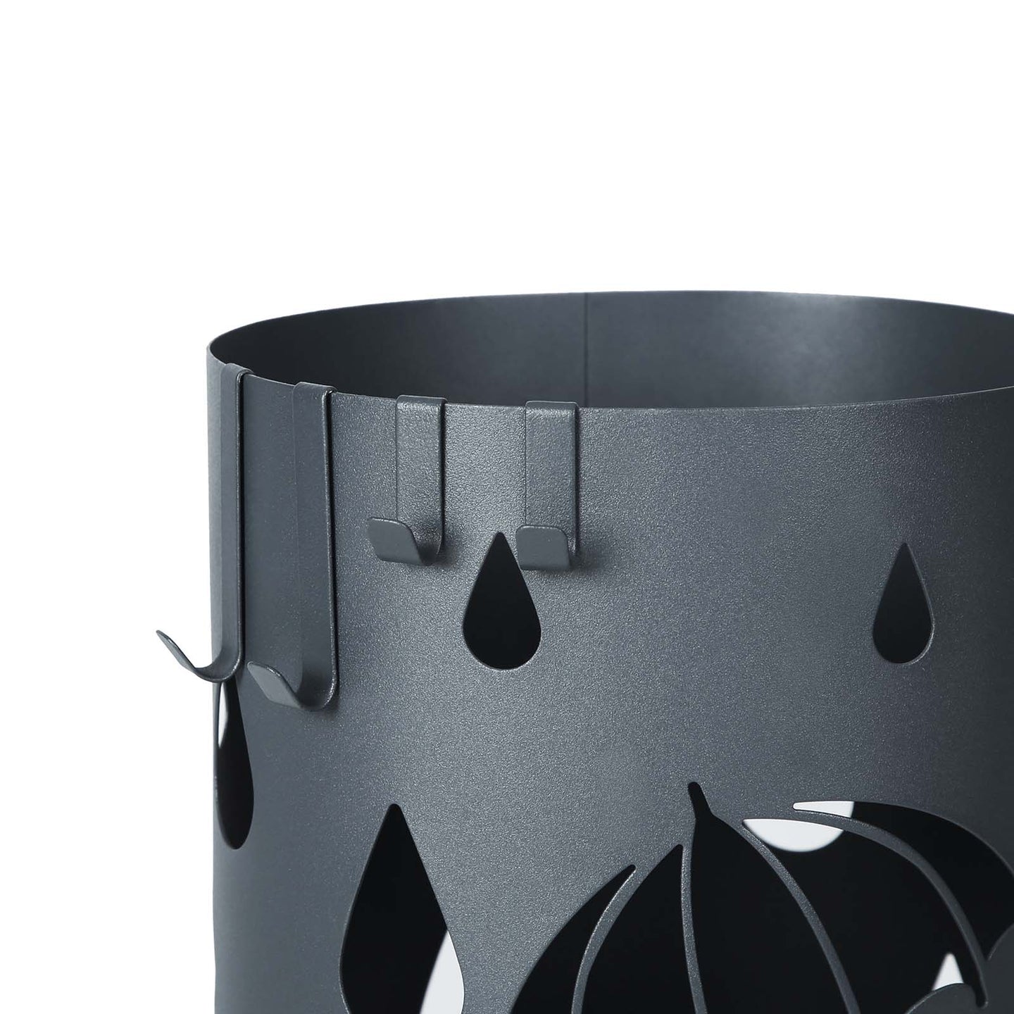 Umbrella Stand - Metal - Matte Anthracite Grey - Round with Water Tray and Hooks