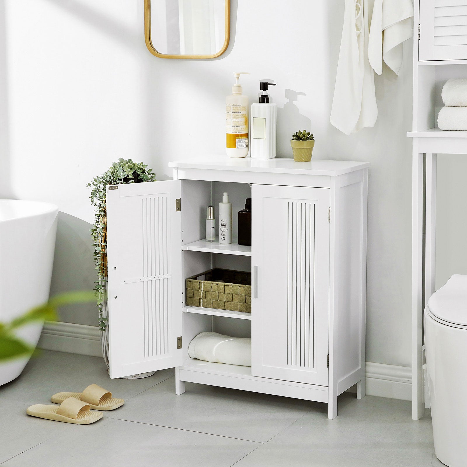 Bathroom Floor Cabinet - Wood - Matte White - 2-Door with Adjustable Shelves