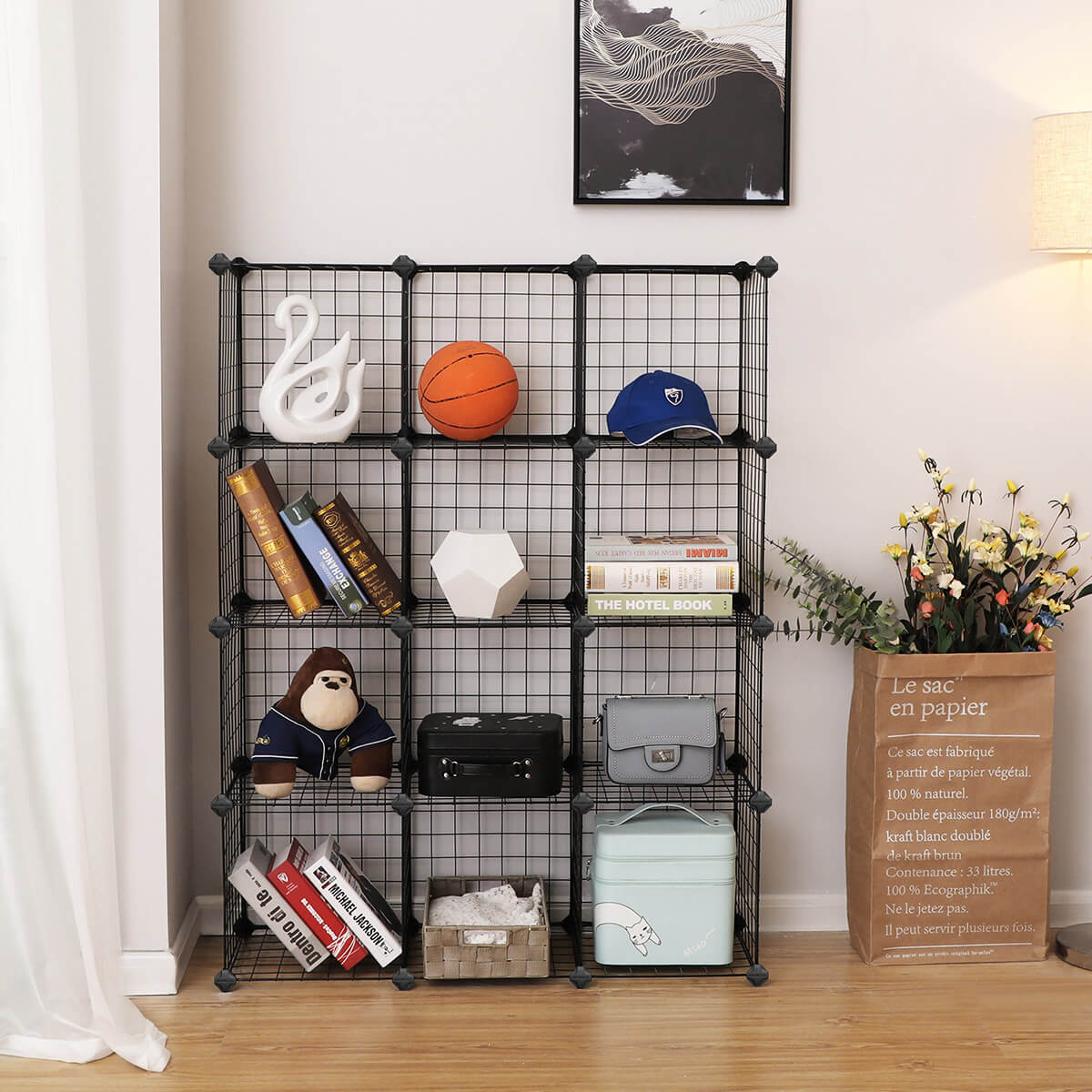 Cubes Storage Organiser - Metal Wire Mesh - Black - Interlocking Design with Large Capacity
