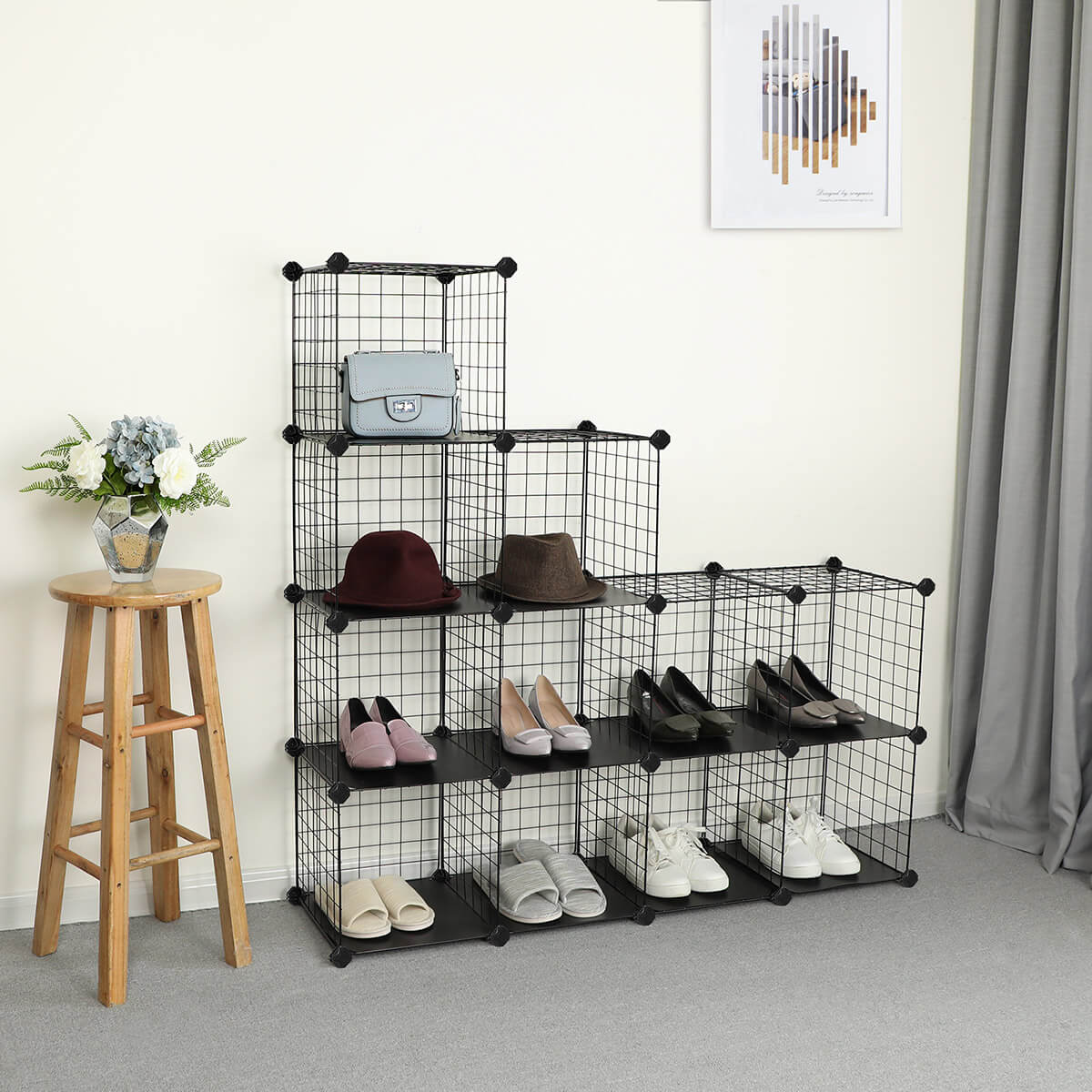 Cubes Storage Organiser - Metal Wire Mesh - Black - Interlocking Design with Large Capacity