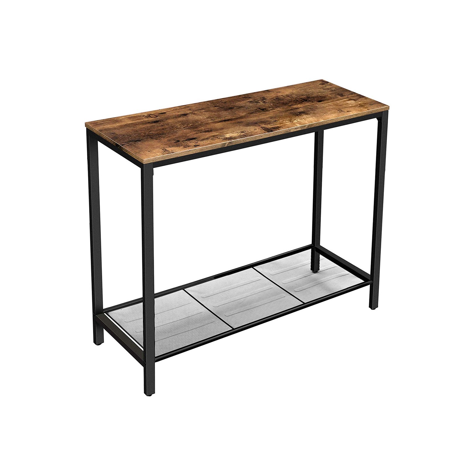 Console Table - Metal - Rustic Brown and Black - Mesh Shelf