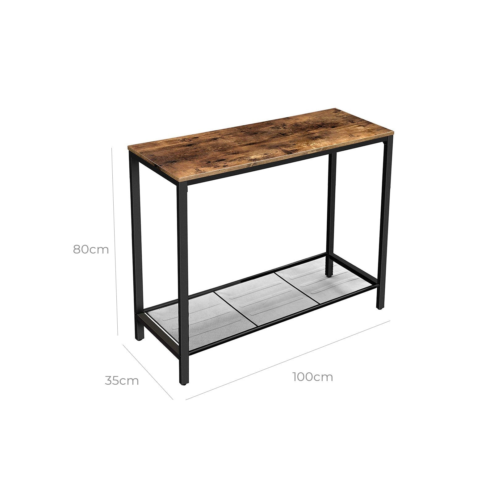 Console Table - Metal - Rustic Brown and Black - Mesh Shelf