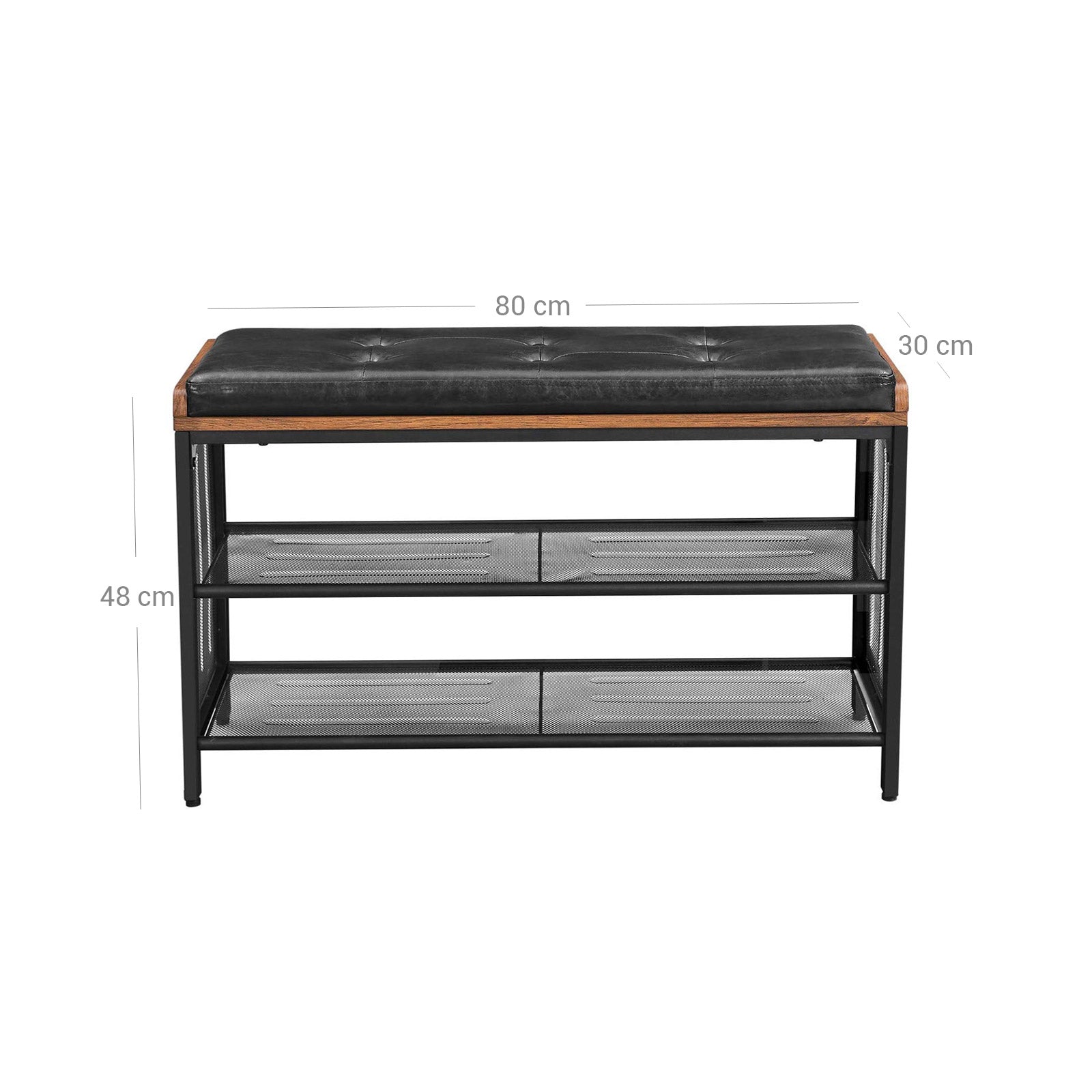 Shoe Bench - Metal Frame - Black Imitation Leather and Rustic Brown