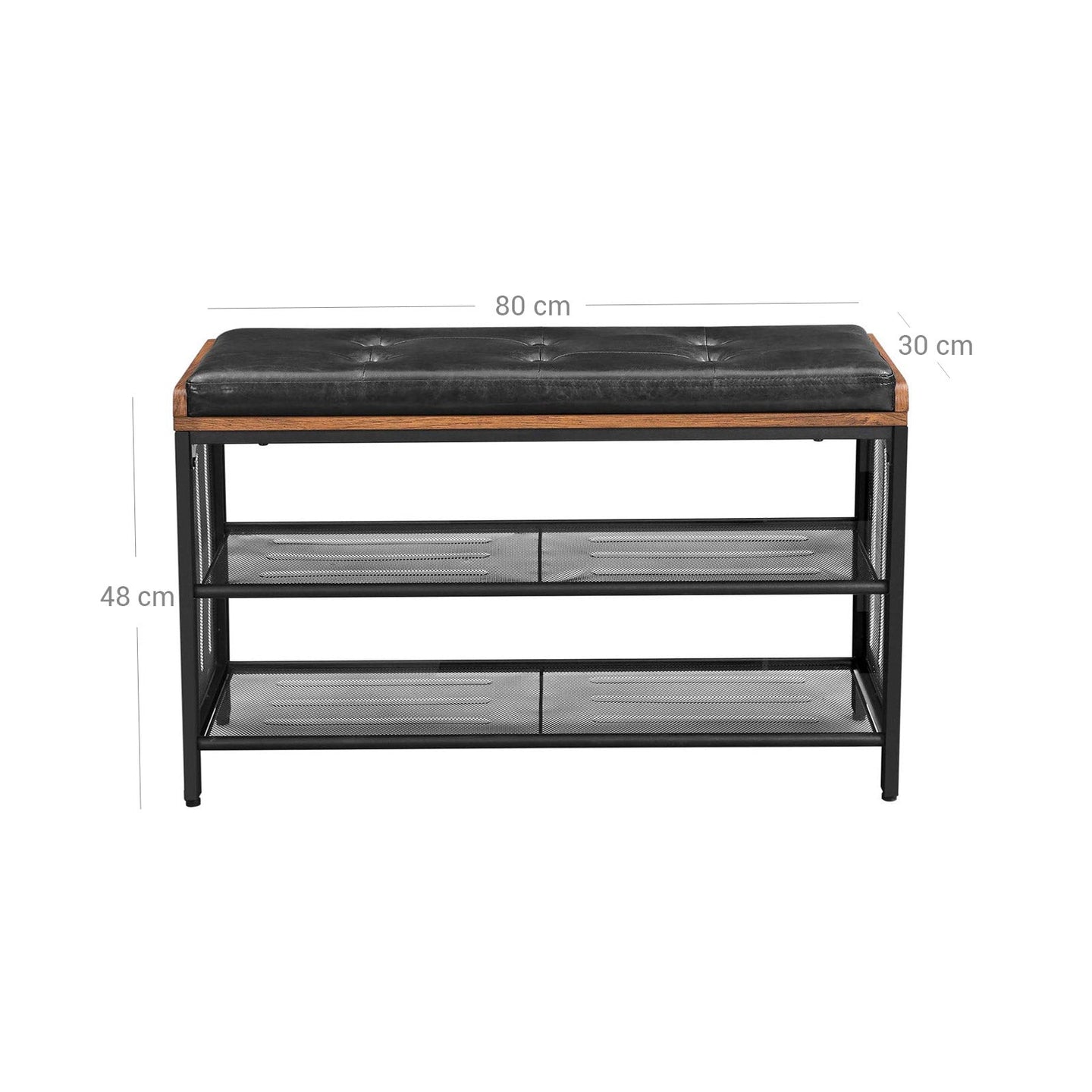 Shoe Bench - Metal Frame - Black Imitation Leather and Rustic Brown