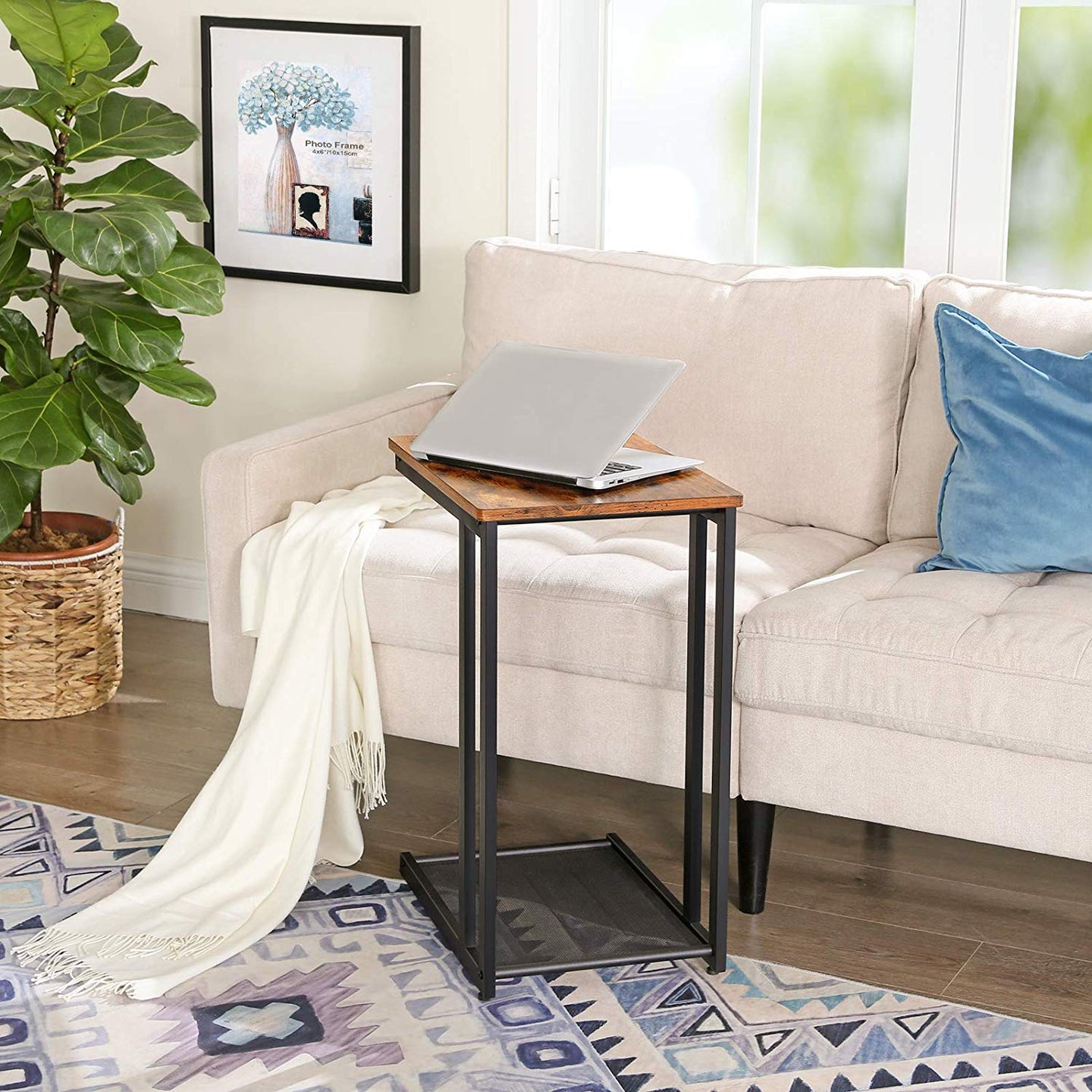 Mesh Shelf Side Table - Metal - Rustic Brown