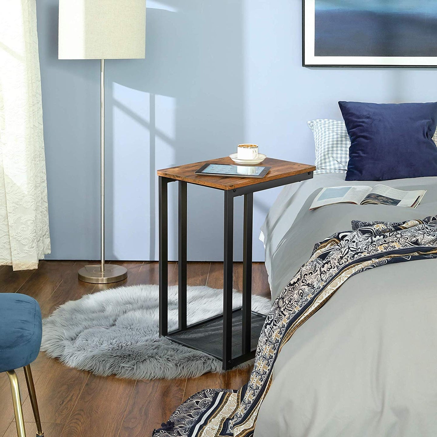 Mesh Shelf Side Table - Metal - Rustic Brown