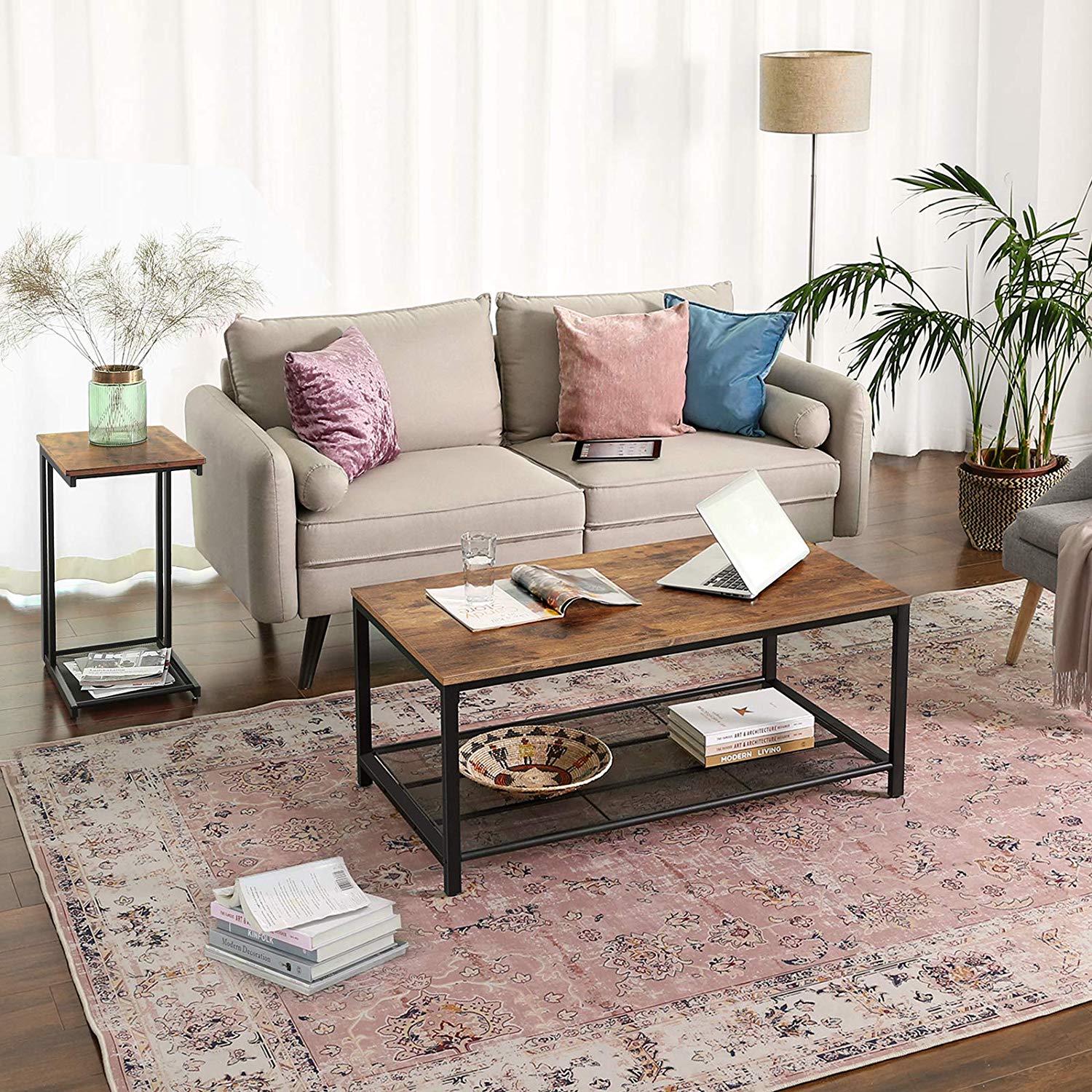Mesh Shelf Side Table - Metal - Rustic Brown