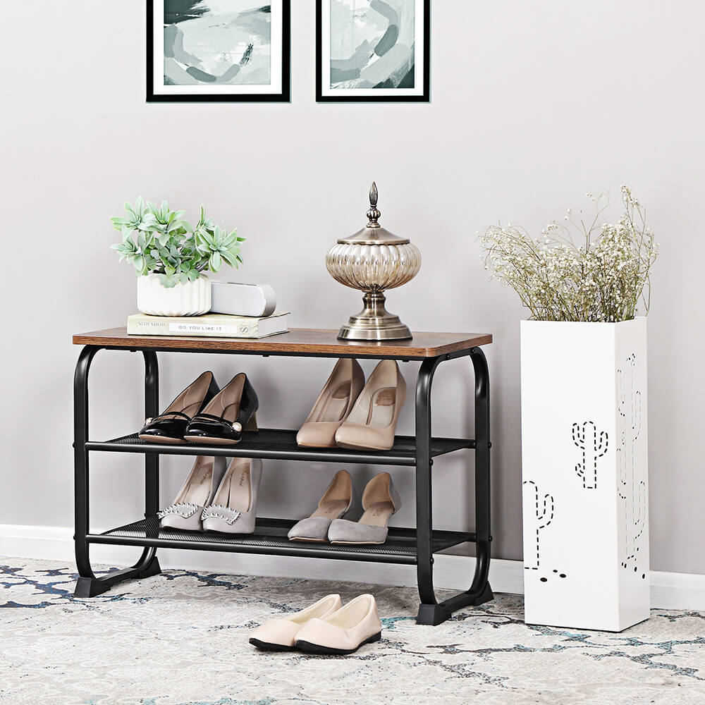 Shoe Bench - Metal - Rustic Brown