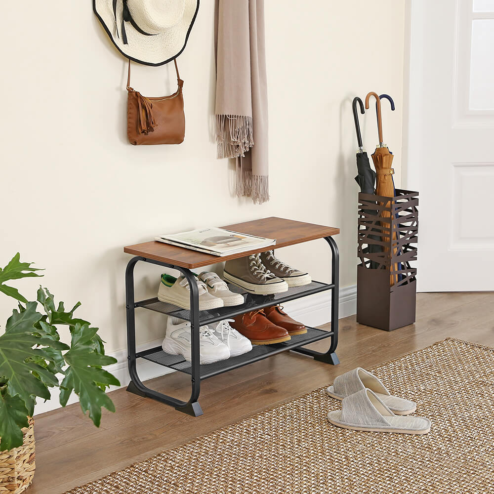 Shoe Bench - Metal - Rustic Brown