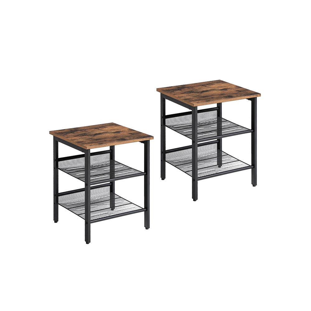 Side Table Set - Metal - Adjustable Mesh Shelves