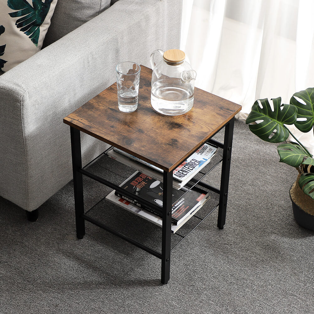 Side Table Set - Metal - Adjustable Mesh Shelves