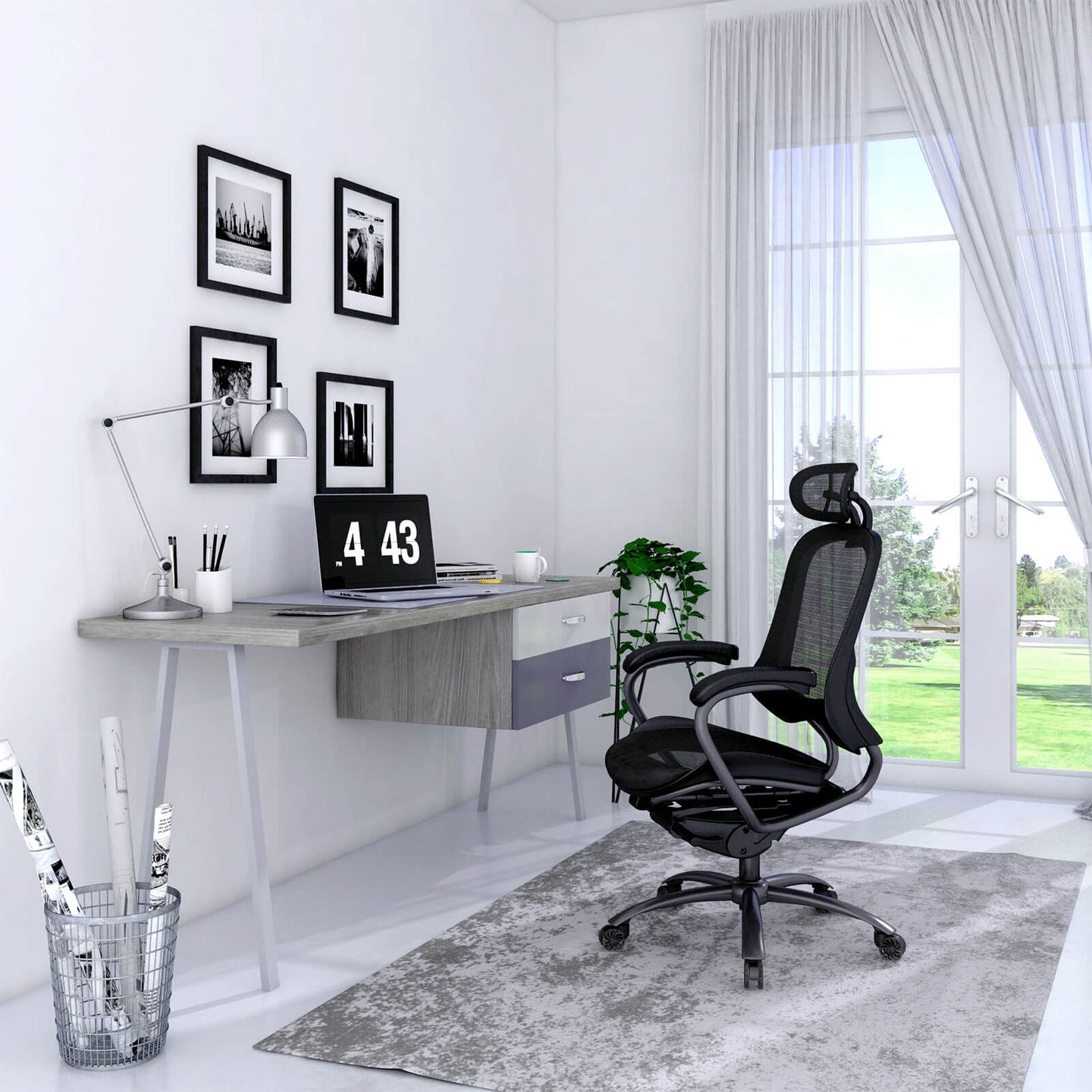Ergonomic Office Chair - Mesh - Black - Adjustable Seat and Backrest with Headrest and Lumbar Support