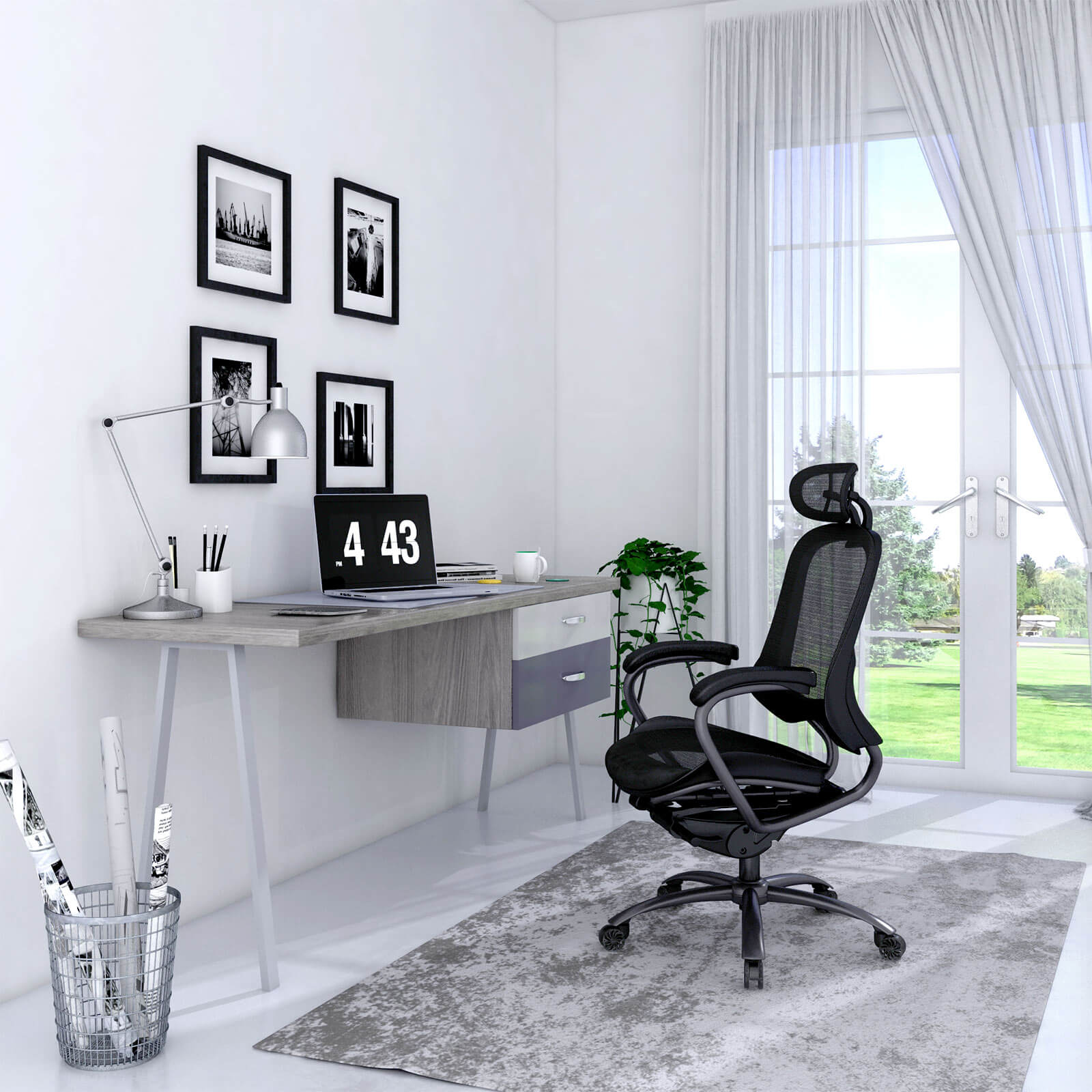 Ergonomic Office Chair - Mesh - Black - Adjustable Seat and Backrest with Headrest and Lumbar Support