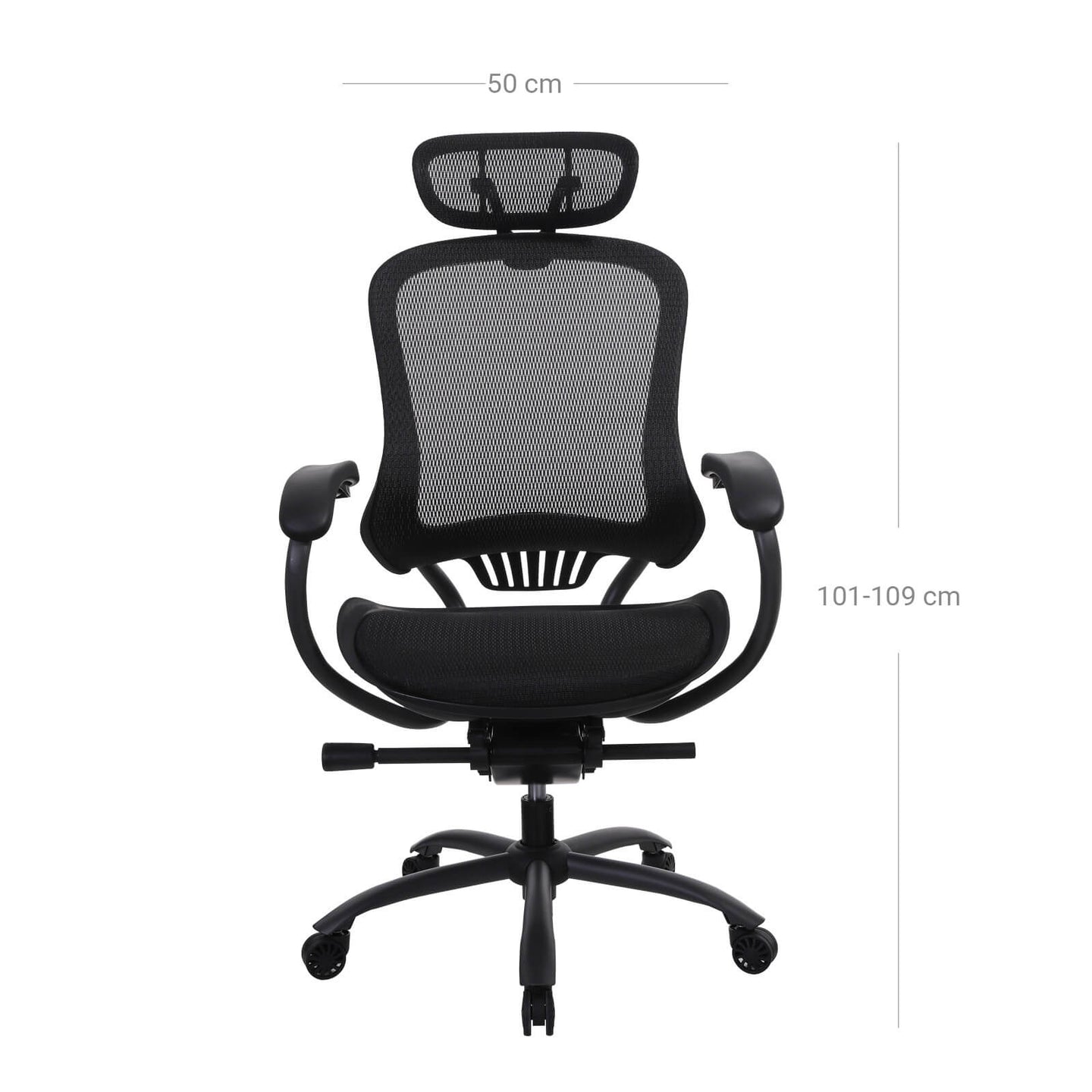 Ergonomic Office Chair - Mesh - Black - Adjustable Seat and Backrest with Headrest and Lumbar Support