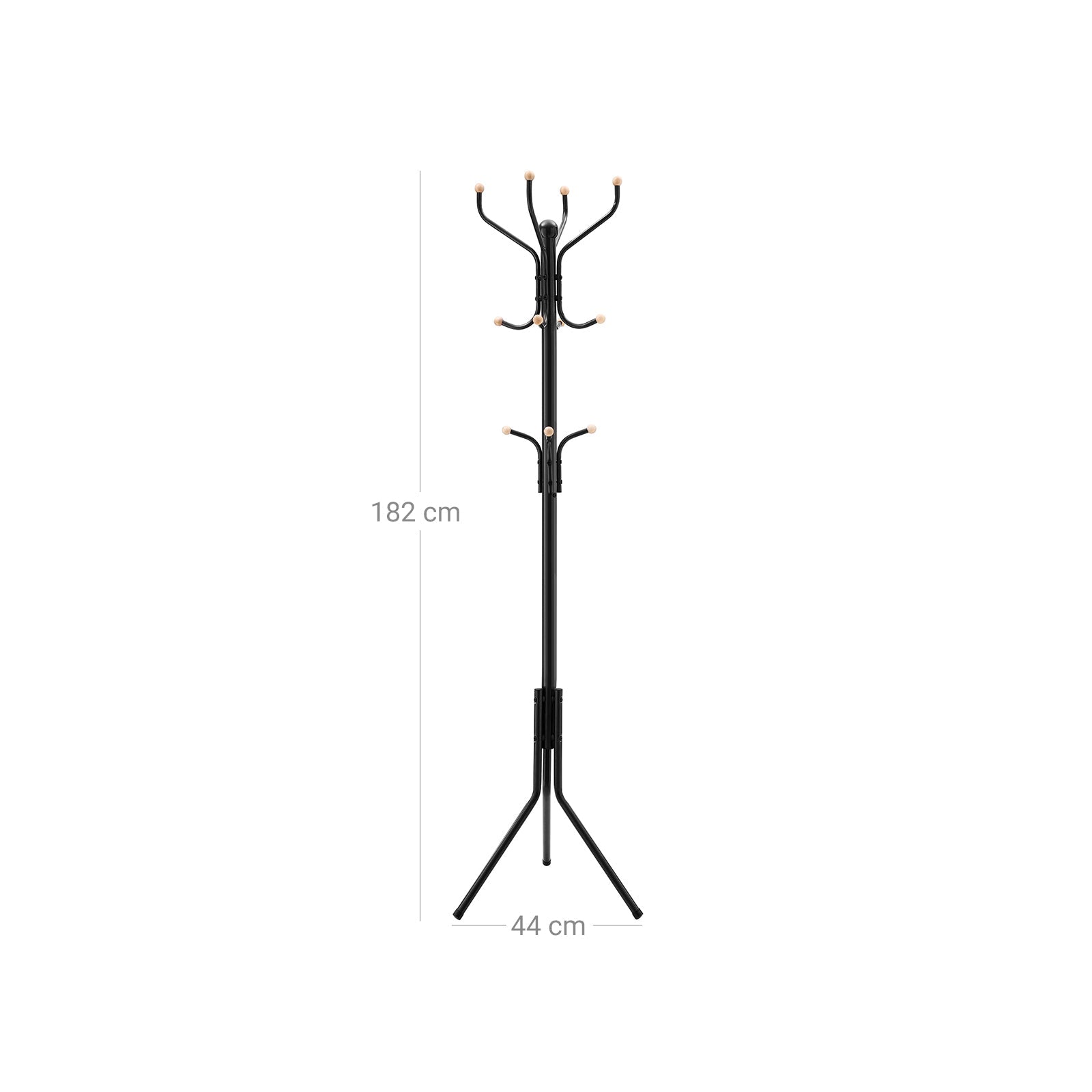 Clothes Stand - Metal - Black - 182 cm Height with Hat and Handbag Hooks
