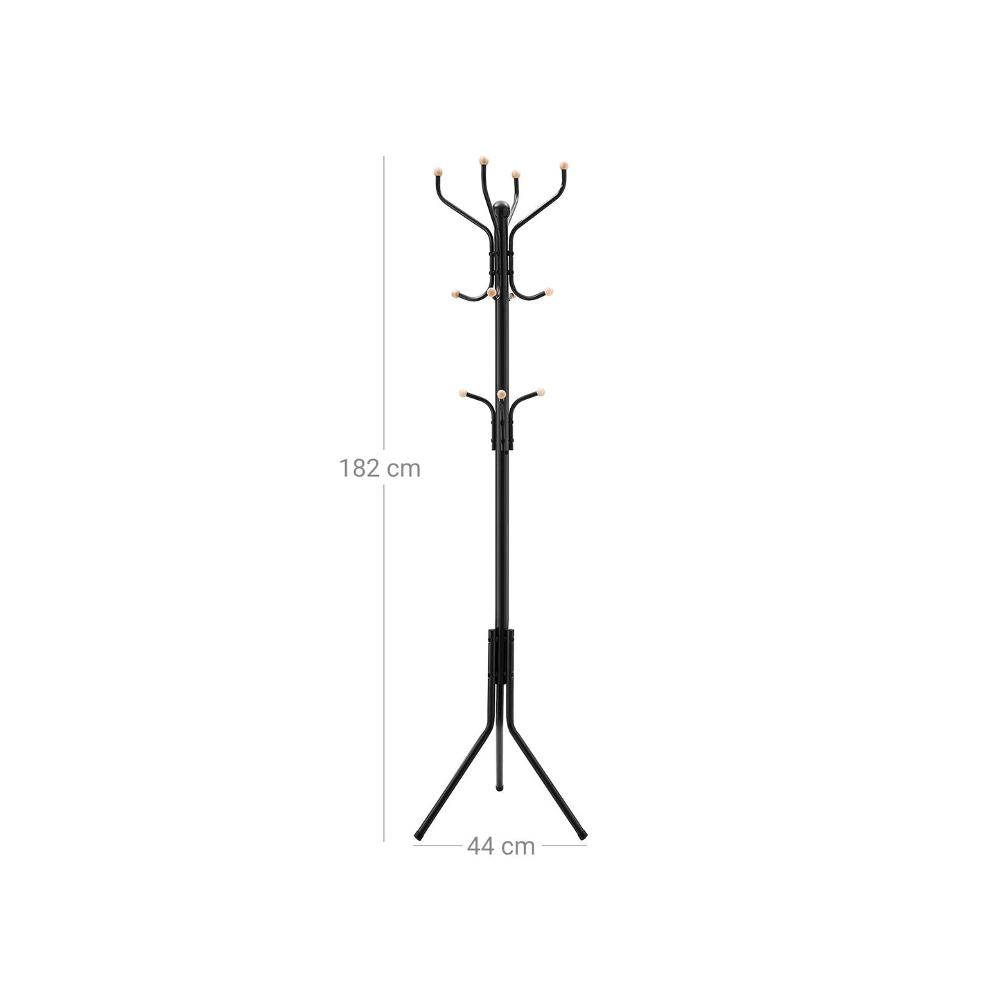 Clothes Stand - Metal - Black - 182 cm Height with Hat and Handbag Hooks