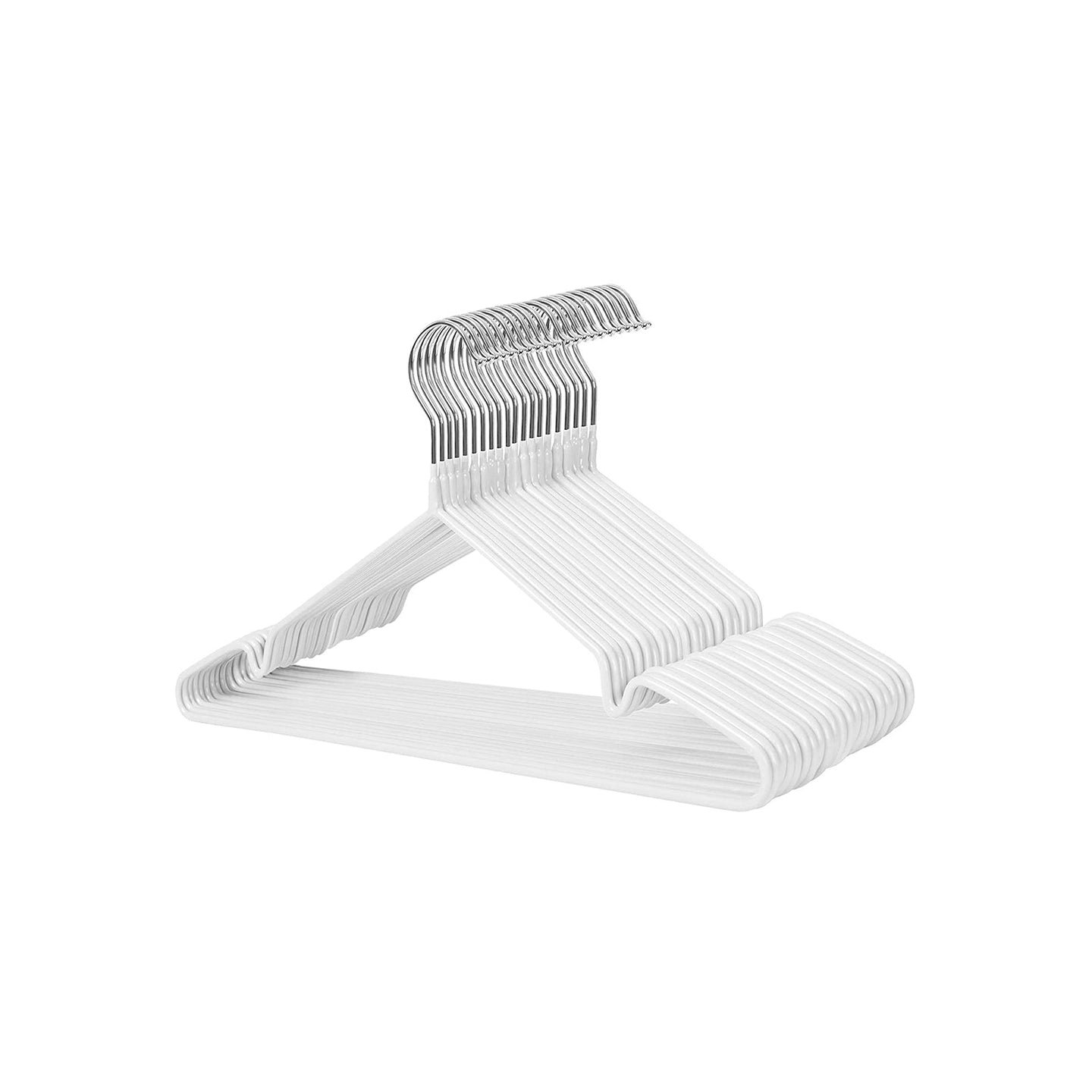 Metal Coat Hanger Set - 20 Pack - Metal with PVC Coating - White - Non-Slip with Notches