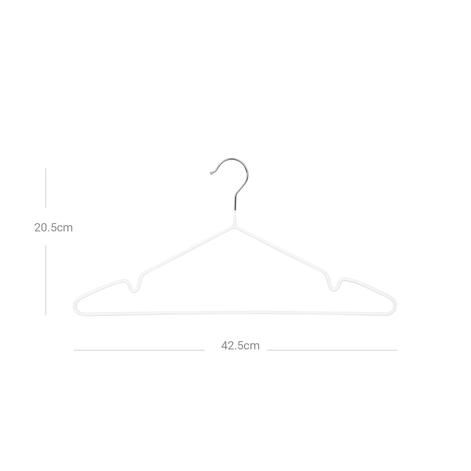 Metal Coat Hanger Set - 20 Pack - Metal with PVC Coating - White - Non-Slip with Notches