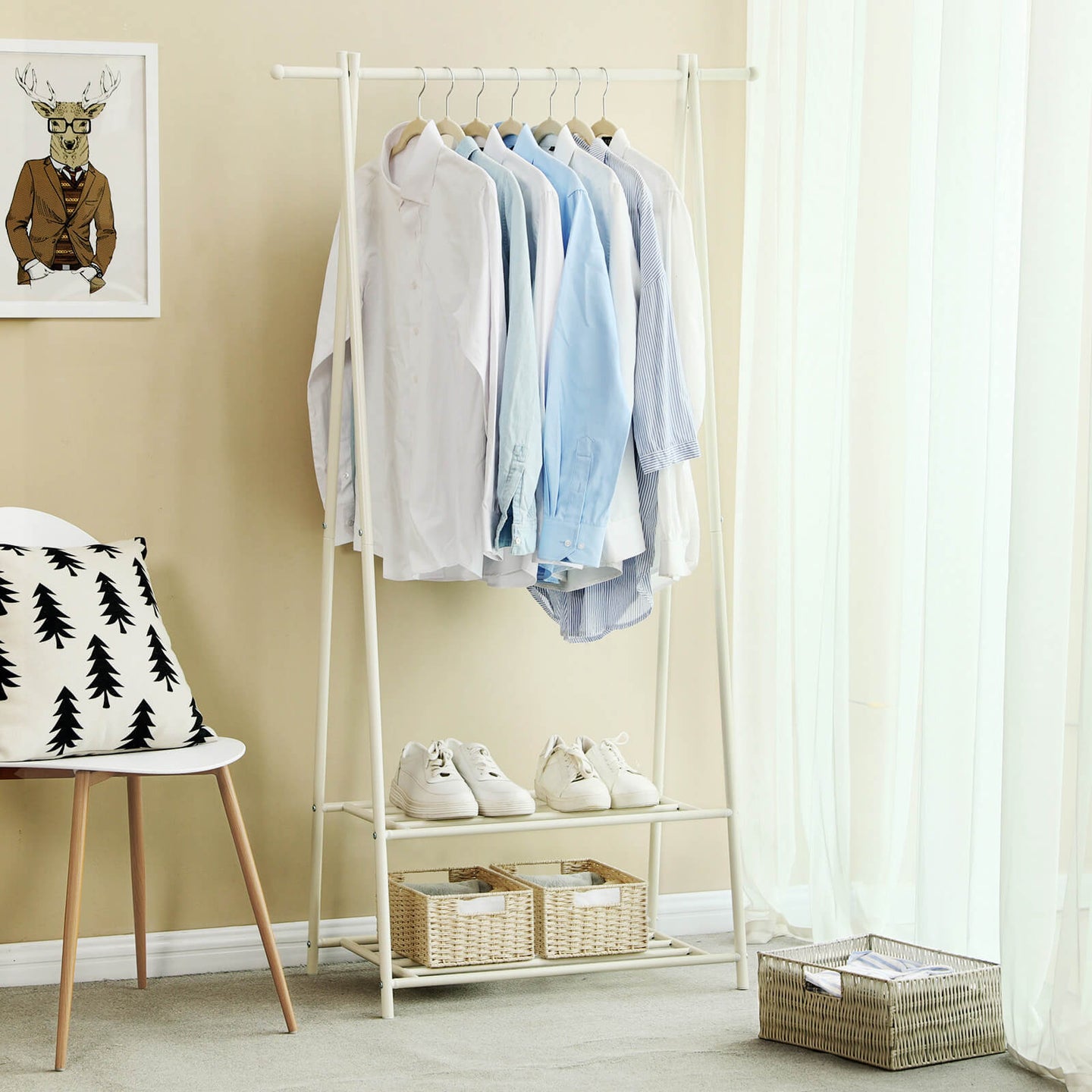 Metal Coat Rack - Metal - Black - 2-Tier Entryway Organizer with Shoe and Hat Stand